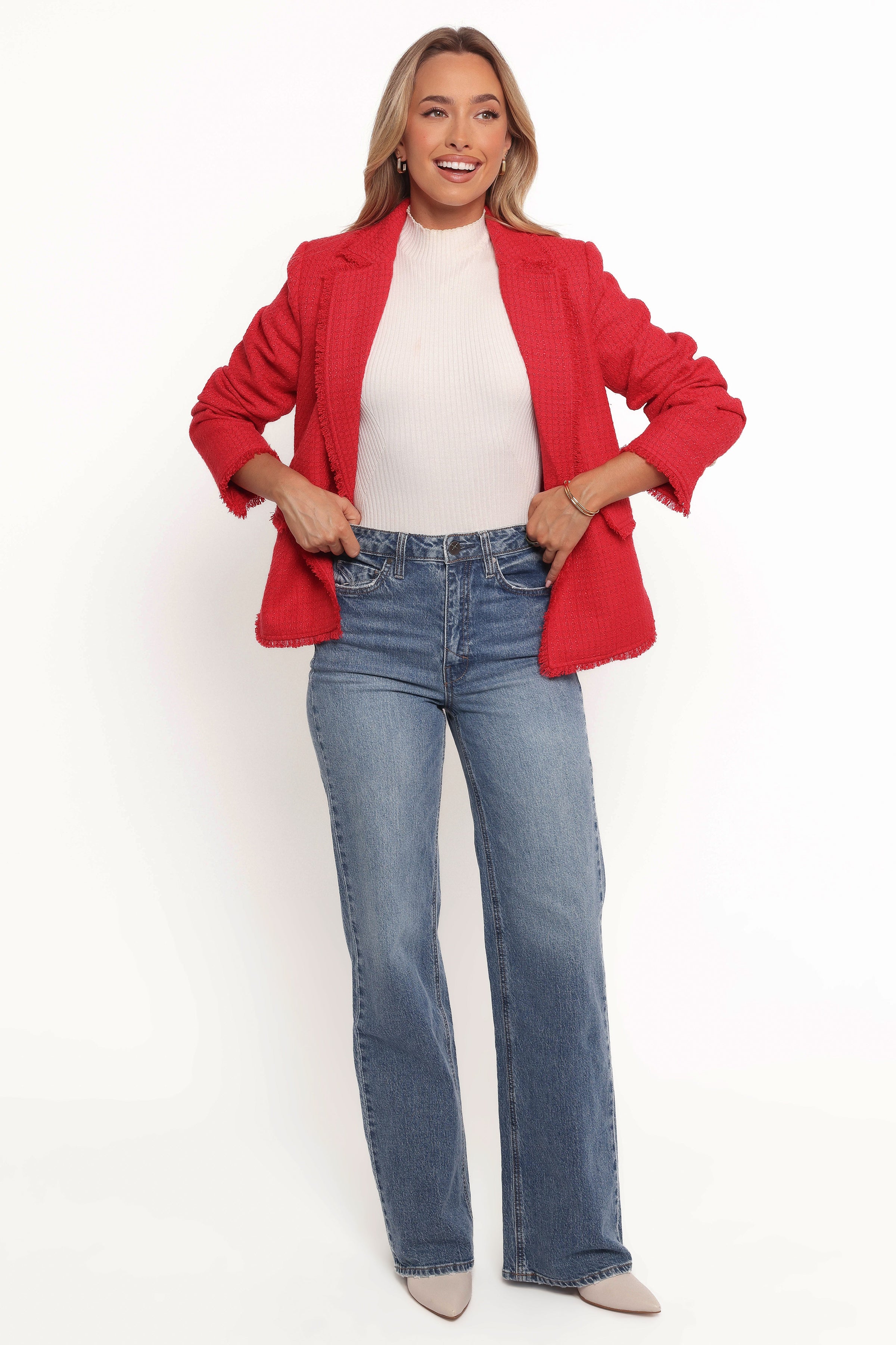 Petal and Pup USA OUTERWEAR Simona Single Button Twill Blazer - Red (Hold for Rack)
