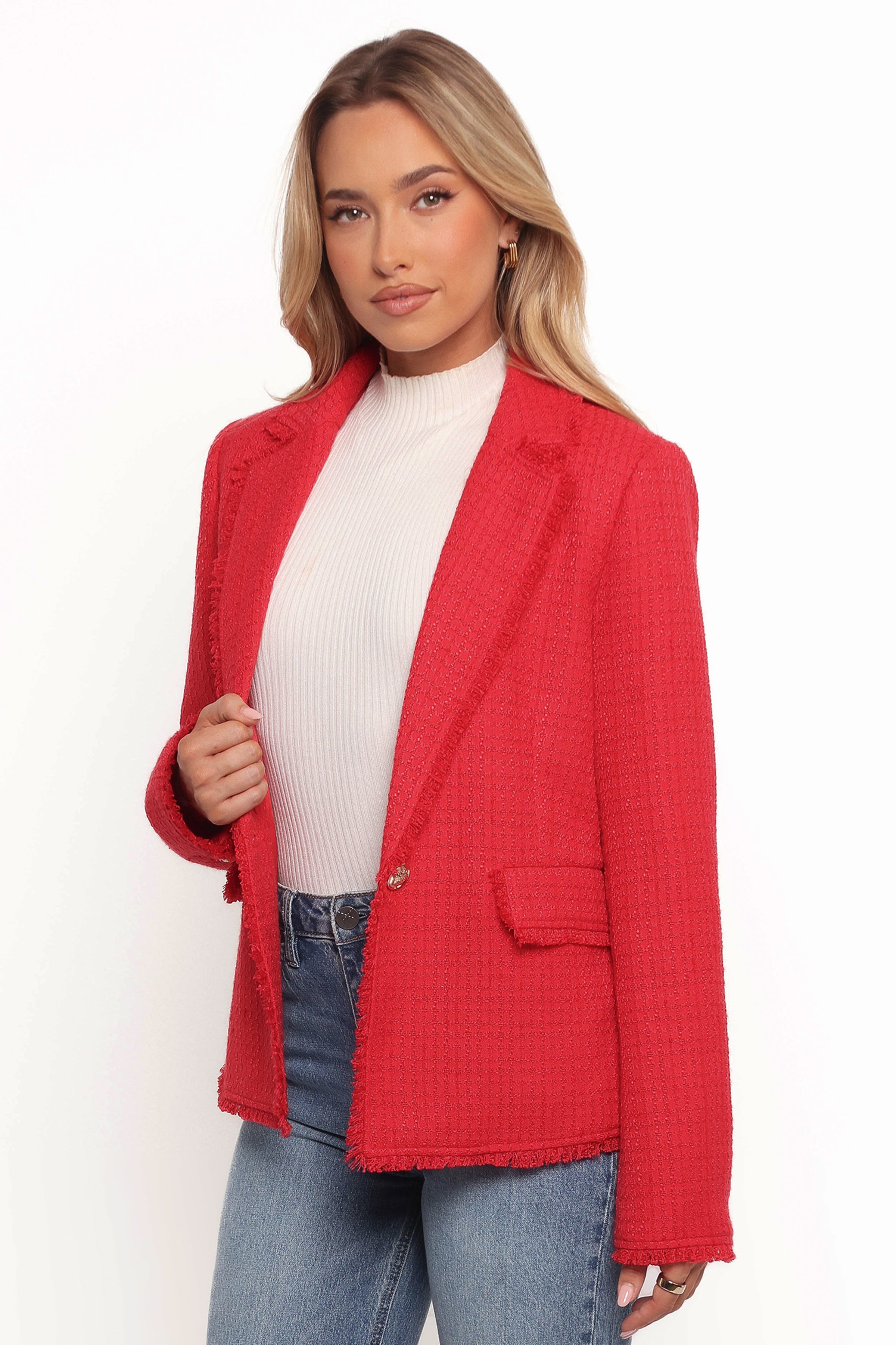 Petal and Pup USA OUTERWEAR Simona Single Button Twill Blazer - Red (Hold for Rack)