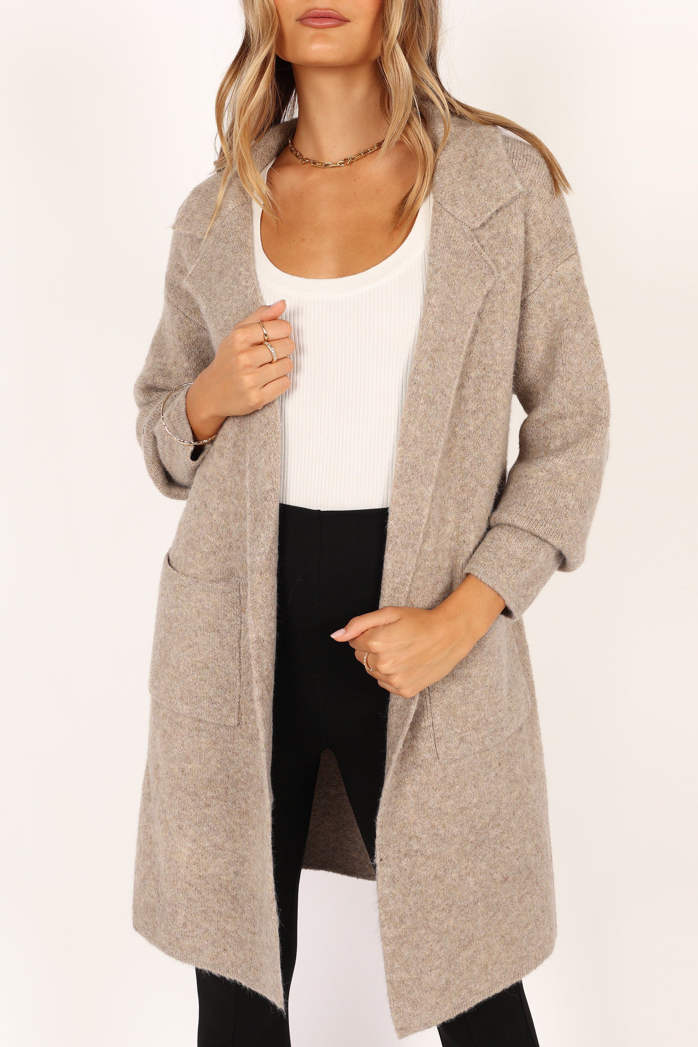 Petal and Pup USA OUTERWEAR Skylar Open Front Coatigan - Taupe