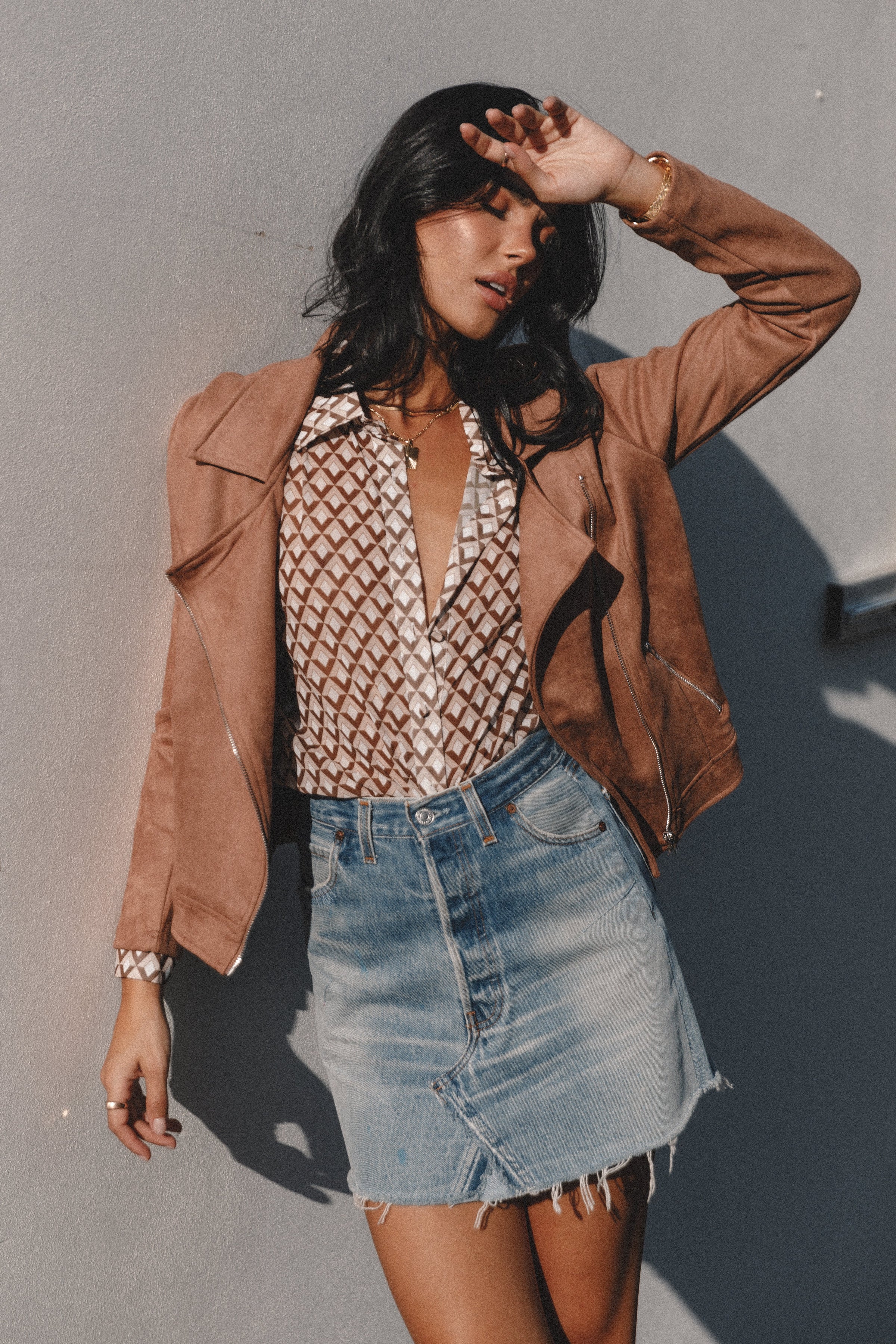 Petal and Pup USA OUTERWEAR Spencer Faux Suede Moto Jacket - Tan