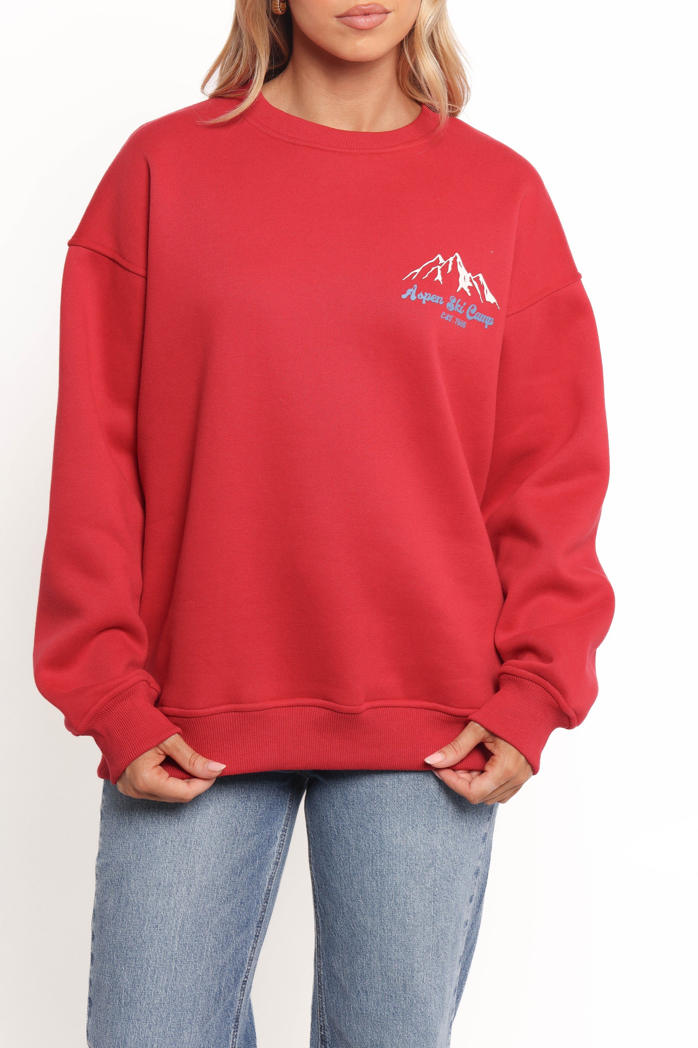Petal and Pup USA OUTERWEAR Torie Apres Ski Camp Sweatshirt - Cherry