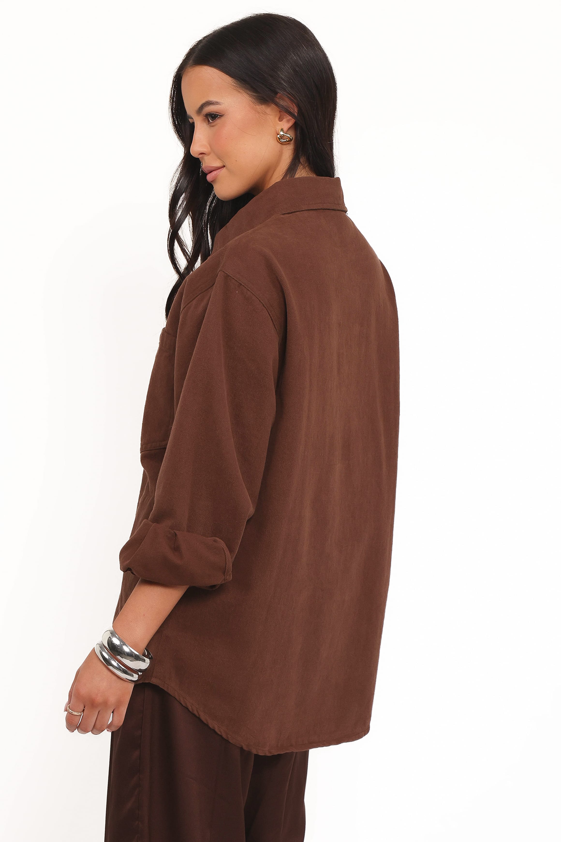 Petal and Pup USA OUTERWEAR Toto Denim Shacket - Chocolate Brown