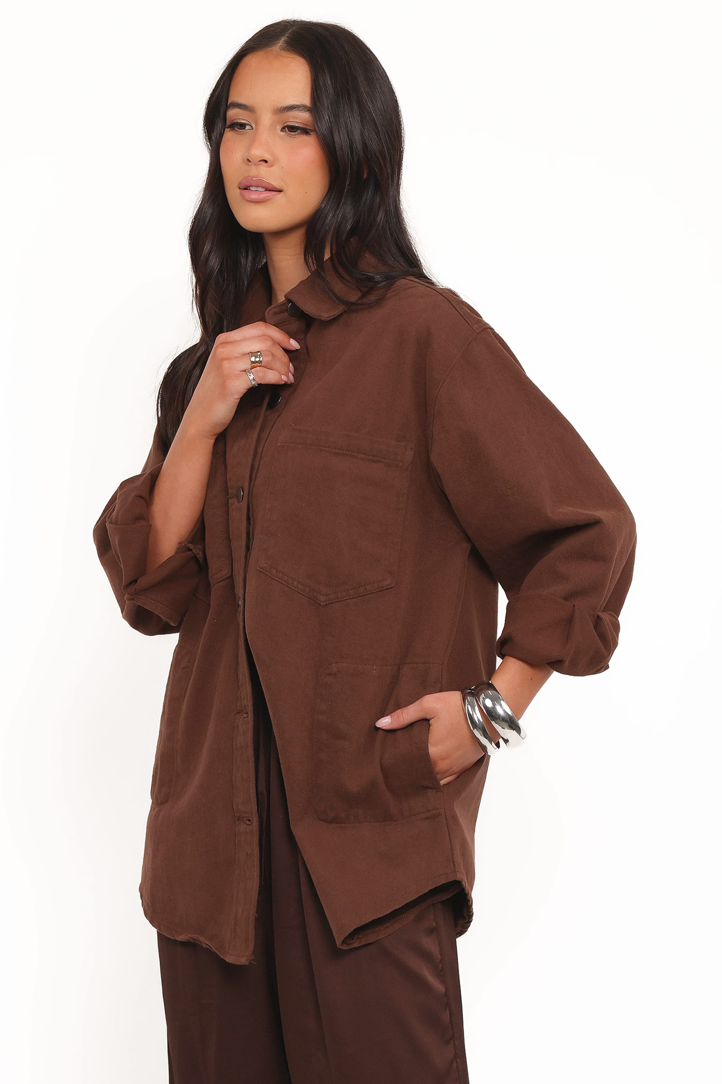 Petal and Pup USA OUTERWEAR Toto Denim Shacket - Chocolate Brown