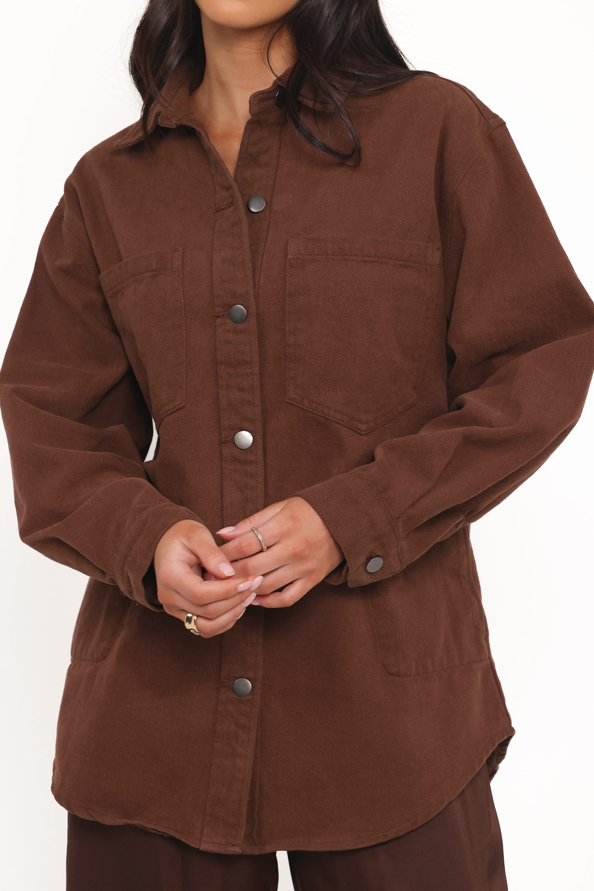 Petal and Pup USA OUTERWEAR Toto Denim Shacket - Chocolate Brown