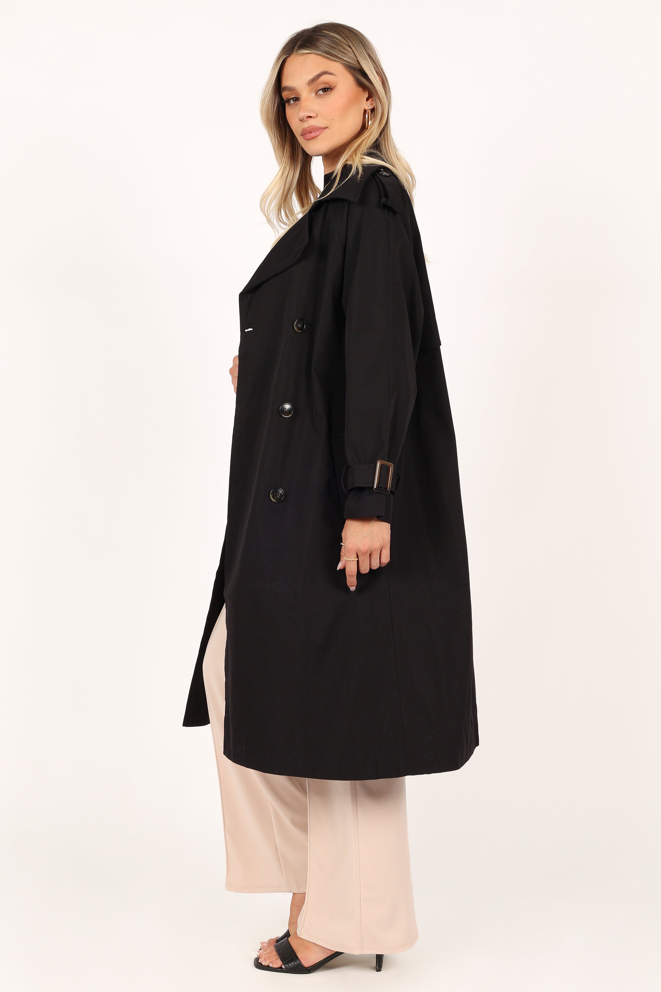 Petal and Pup USA OUTERWEAR Trina Button Front Trench Coat - Black