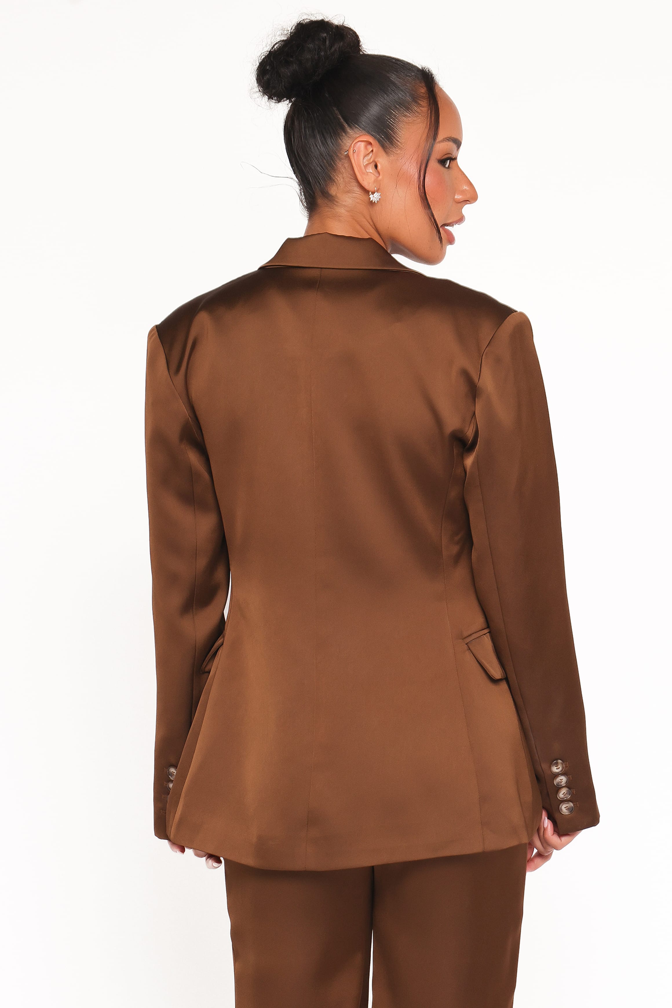 Petal and Pup USA OUTERWEAR Trina Satin Blazer - Brown