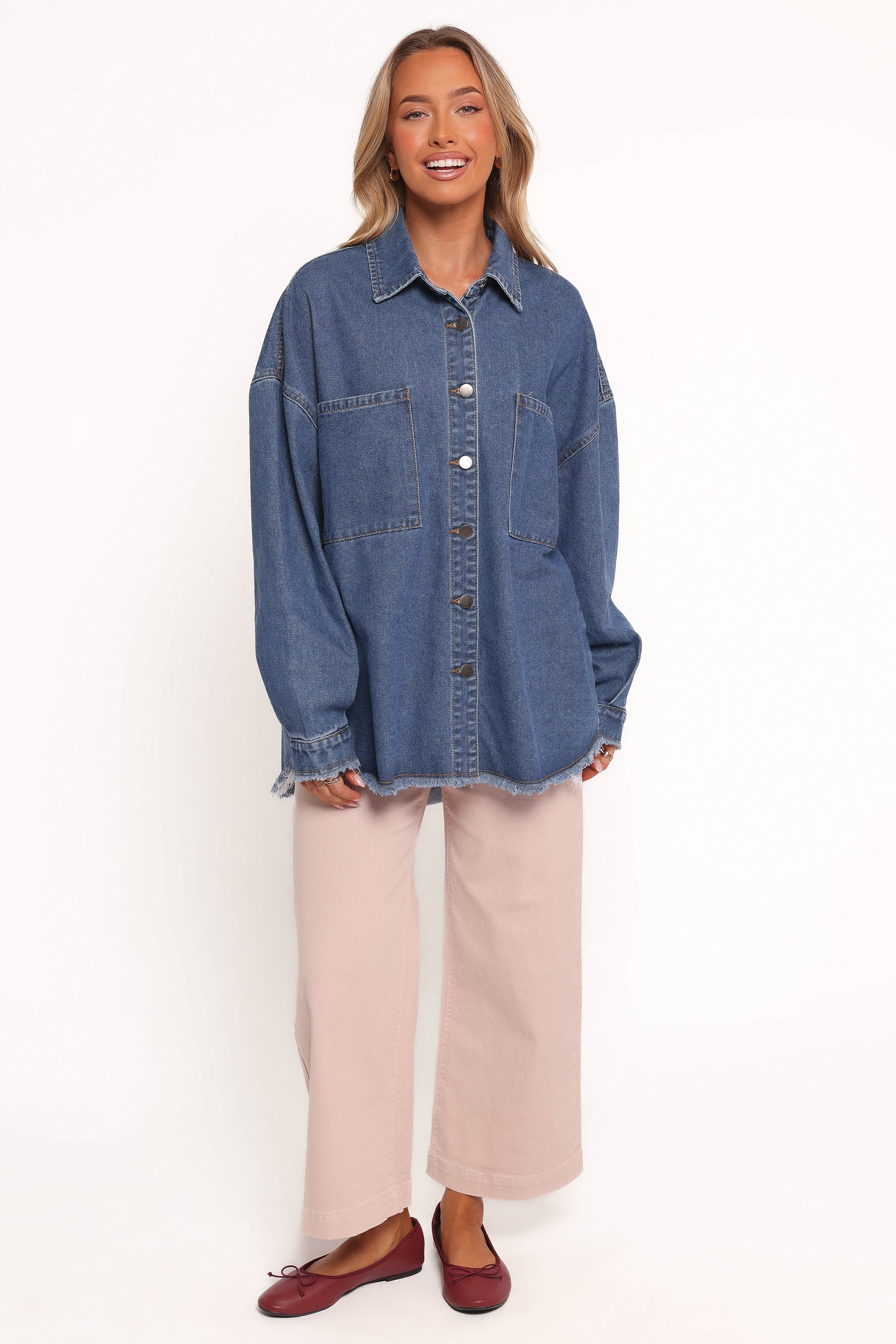 Petal and Pup USA OUTERWEAR Twiggy Frayed Edge Denim Shacket - Denim