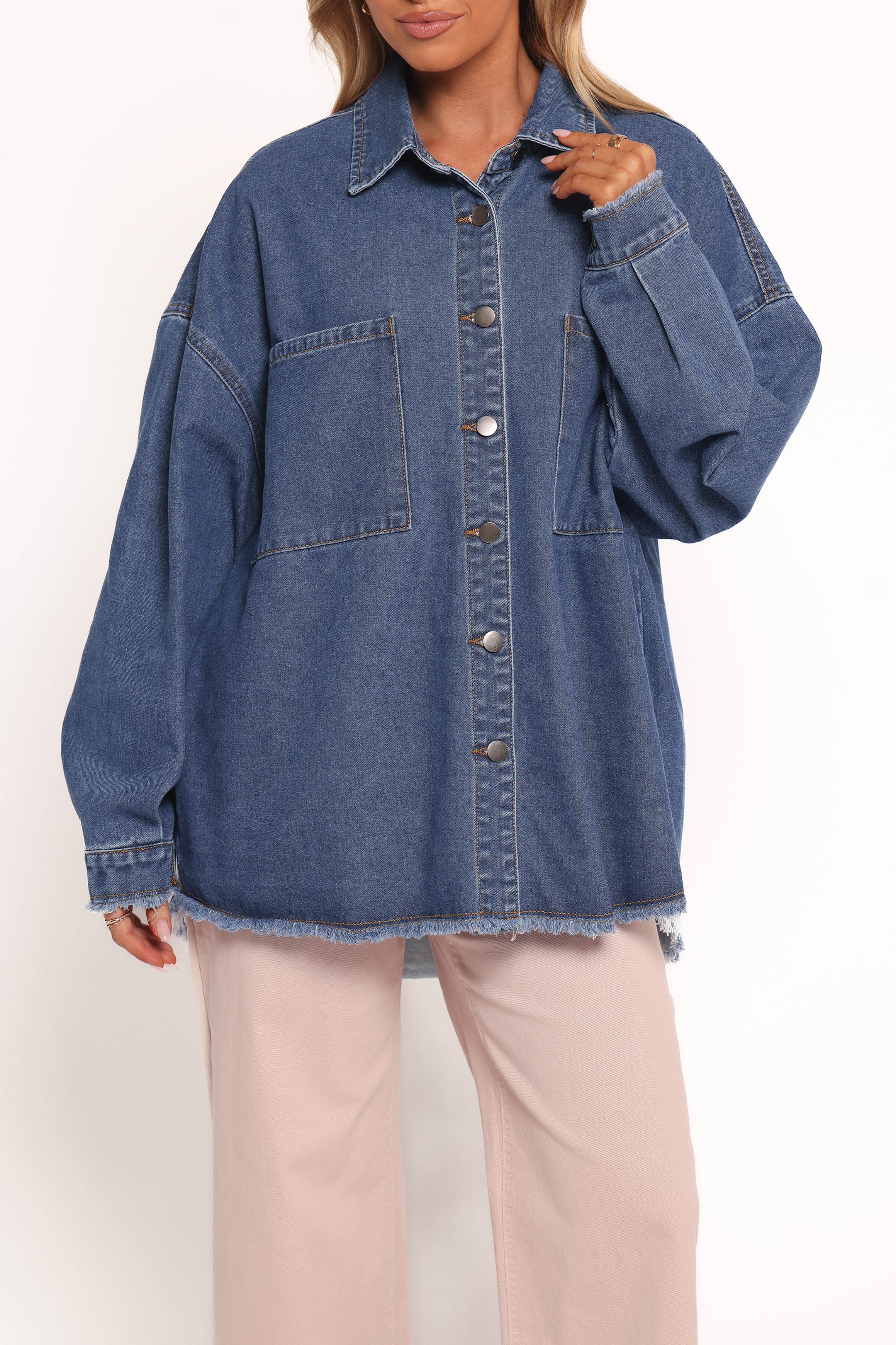 Petal and Pup USA OUTERWEAR Twiggy Frayed Edge Denim Shacket - Denim