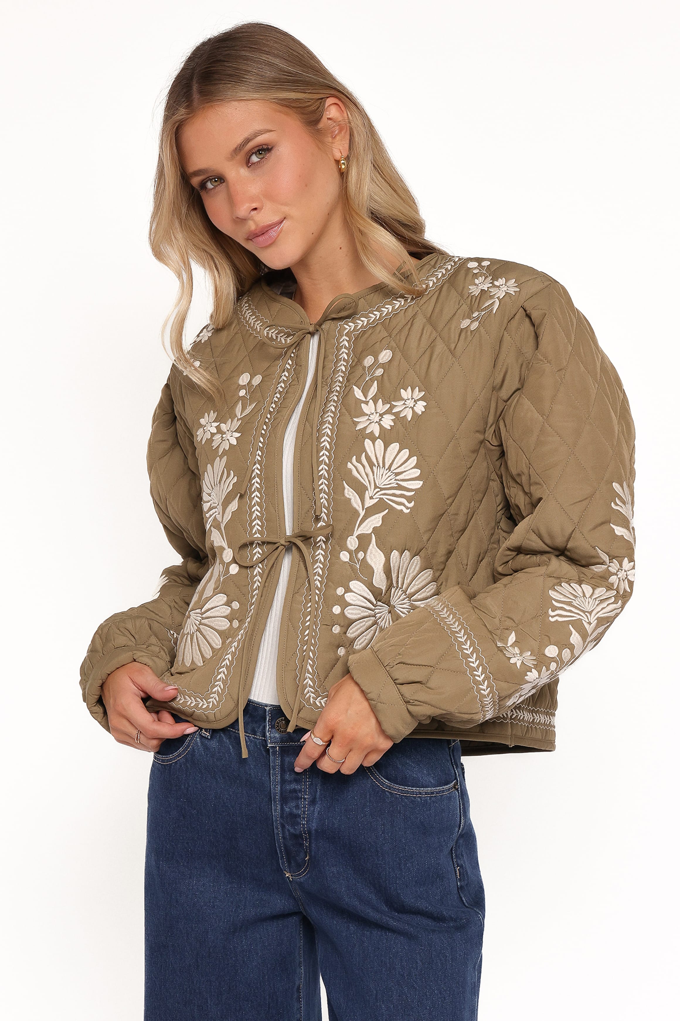 Petal and Pup USA OUTERWEAR Vako Quilted Embroidered Jacket - Olive