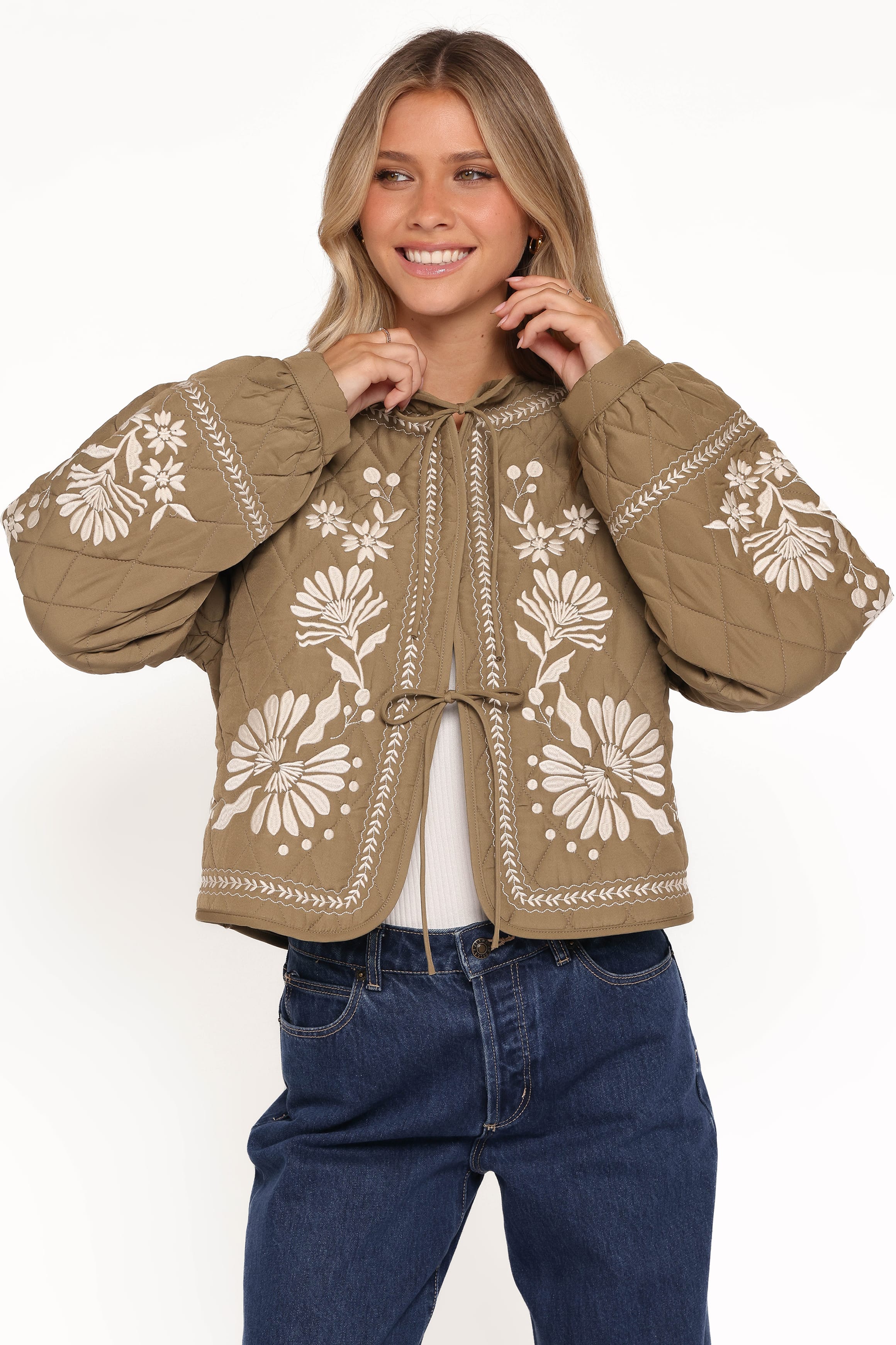 Petal and Pup USA OUTERWEAR Vako Quilted Embroidered Jacket - Olive