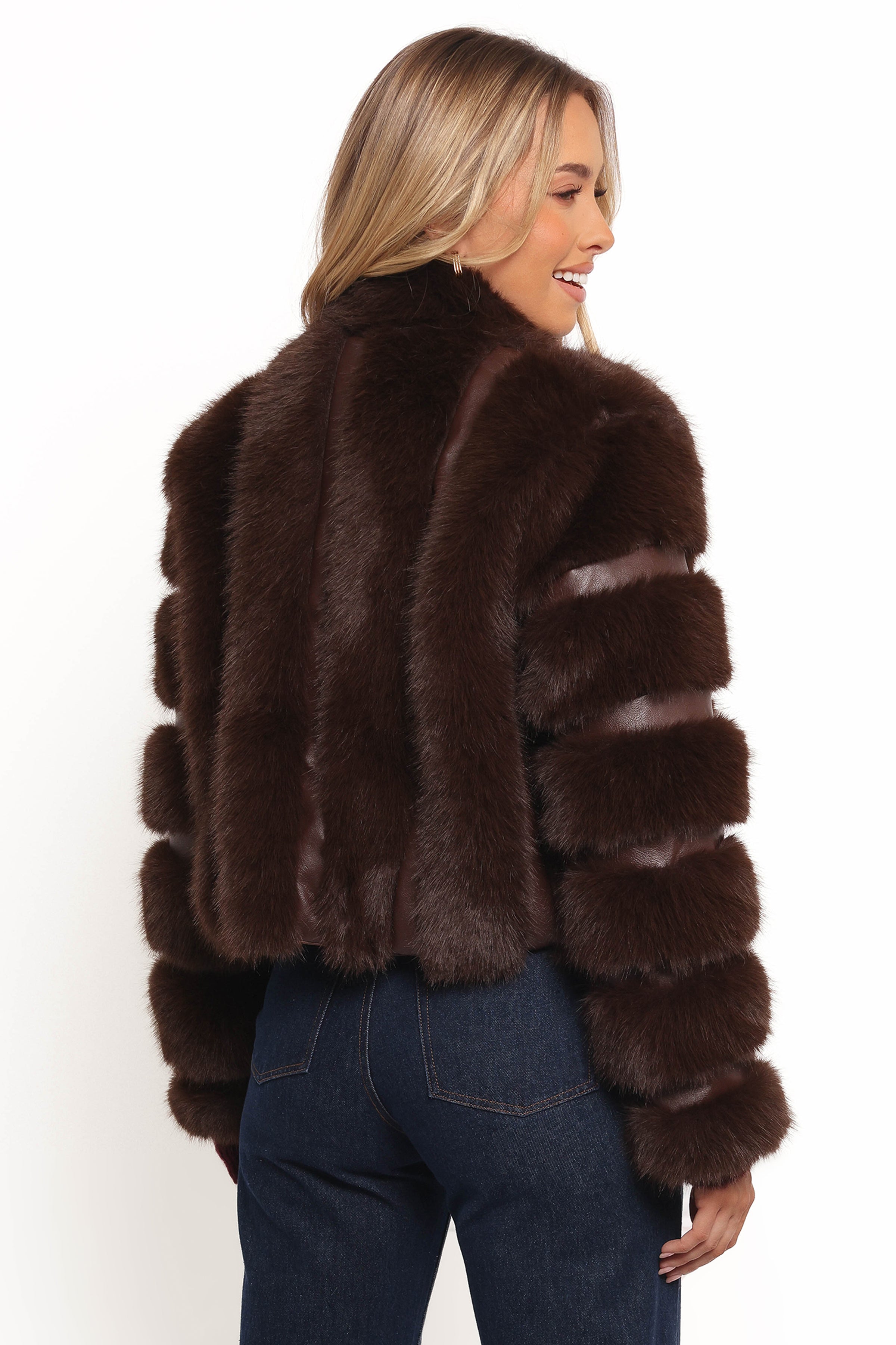 Petal and Pup USA OUTERWEAR Velma Channel Faux Fur Jacket - Chocolate