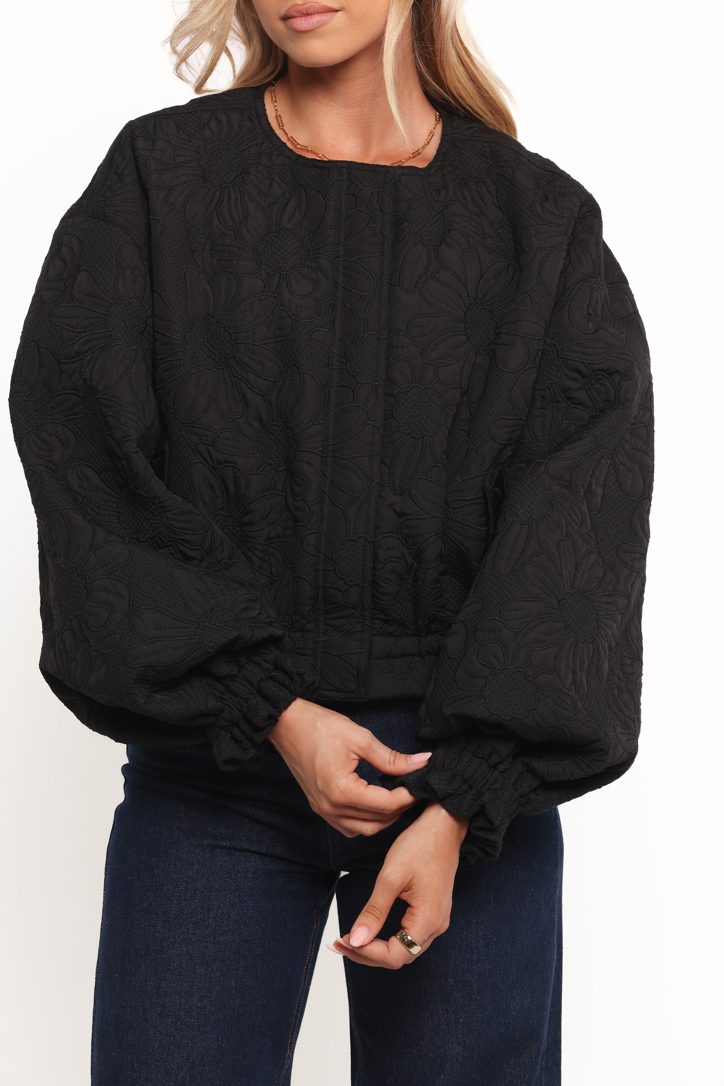 Petal and Pup USA OUTERWEAR Yuki Tonal Embroidered Flower Jacket - Black