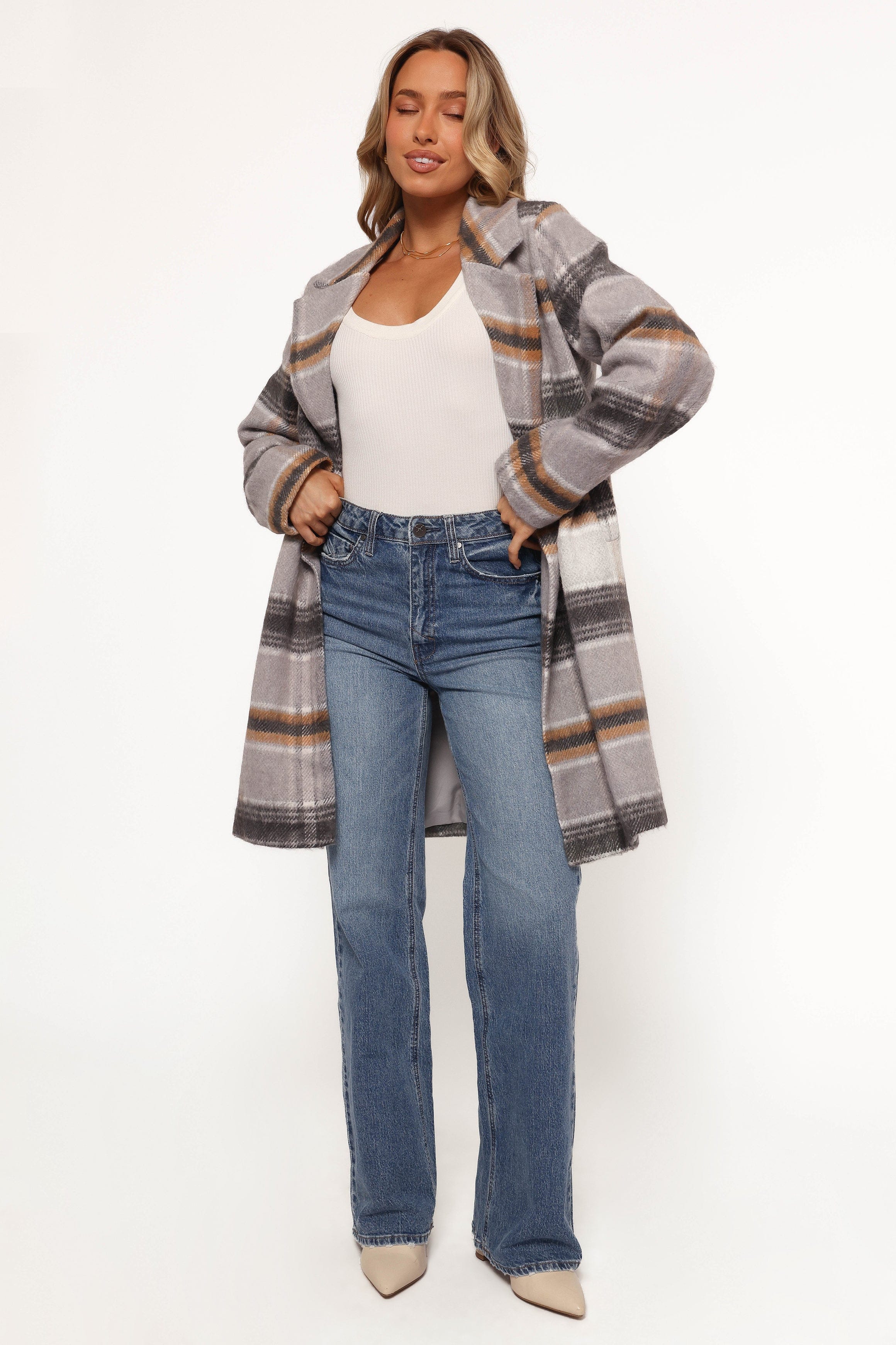 Petal and Pup USA OUTERWEAR Zella Long Coat - Grey Multi