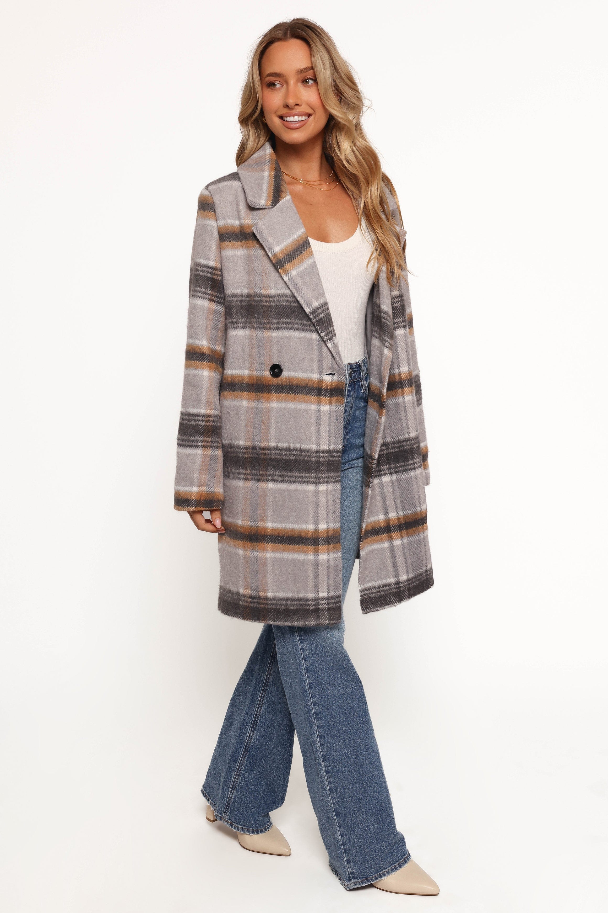 Petal and Pup USA OUTERWEAR Zella Long Coat - Grey Multi