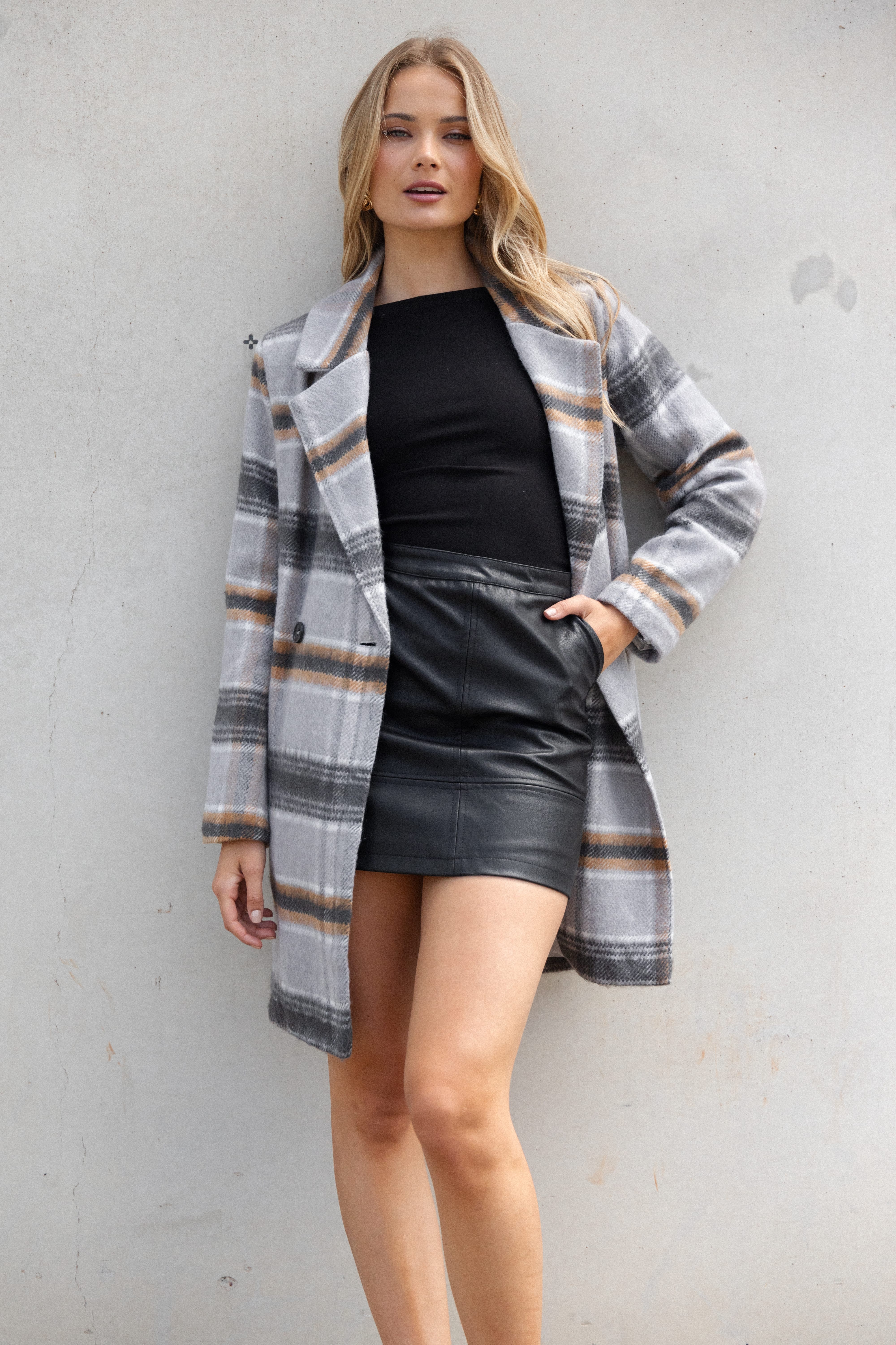 Petal and Pup USA OUTERWEAR Zella Long Coat - Grey Multi