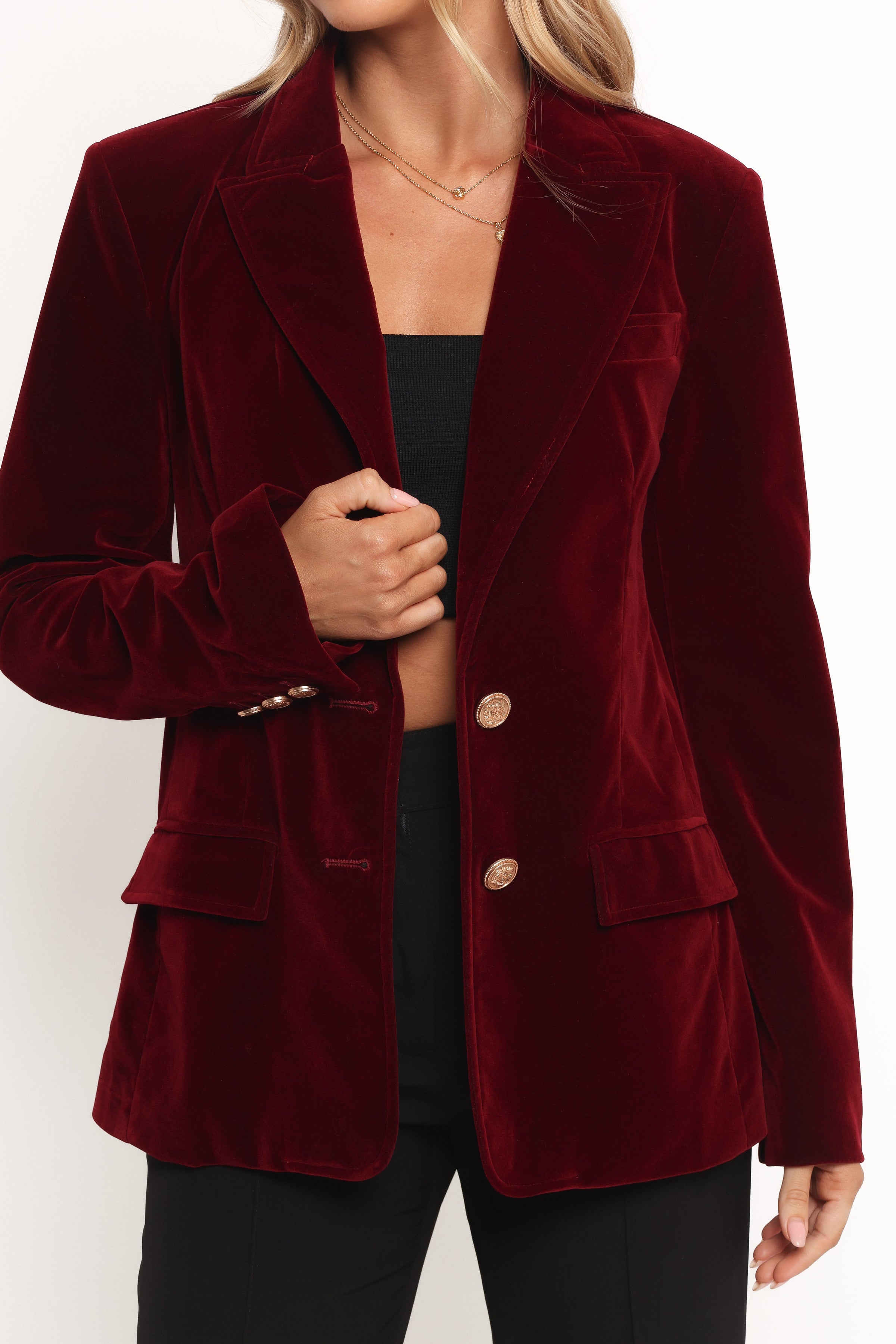 Petal and Pup USA OUTERWEAR Zpya Single Button Velvet Blazer - Berry