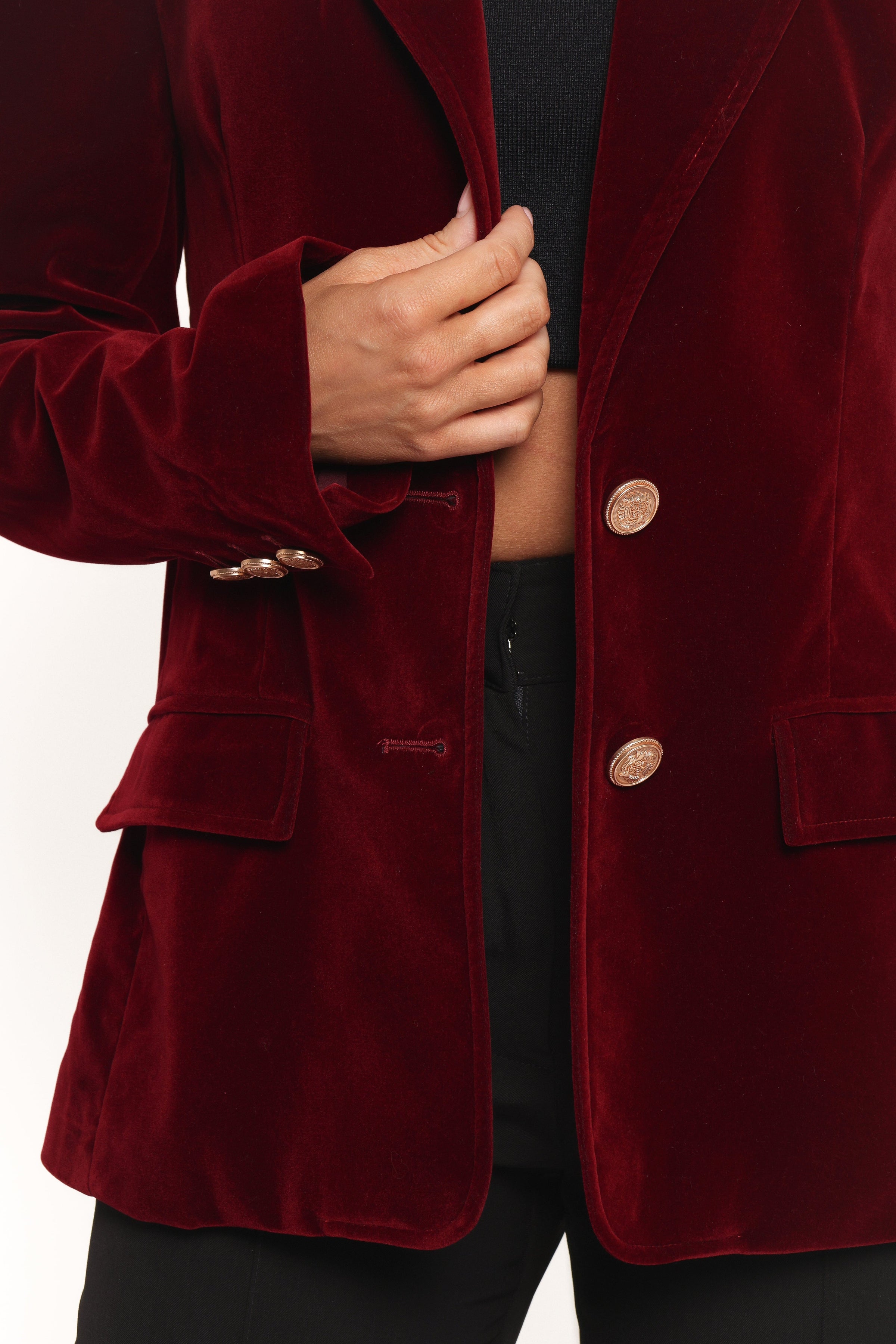 Petal and Pup USA OUTERWEAR Zpya Single Button Velvet Blazer - Berry