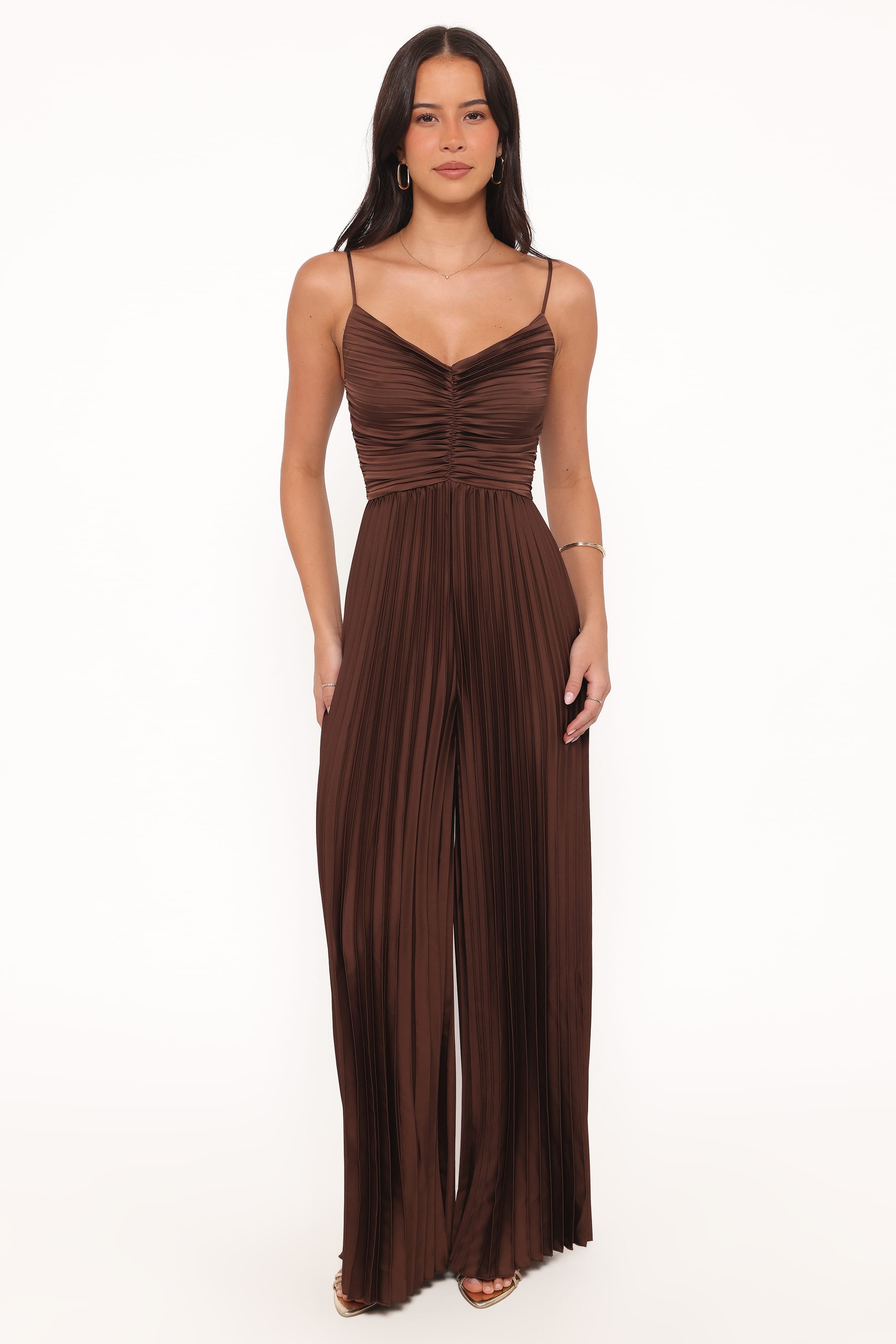 Petal and Pup USA PLAYSUITS Angelique Pleated Jumpsuit - Chocolate Brown