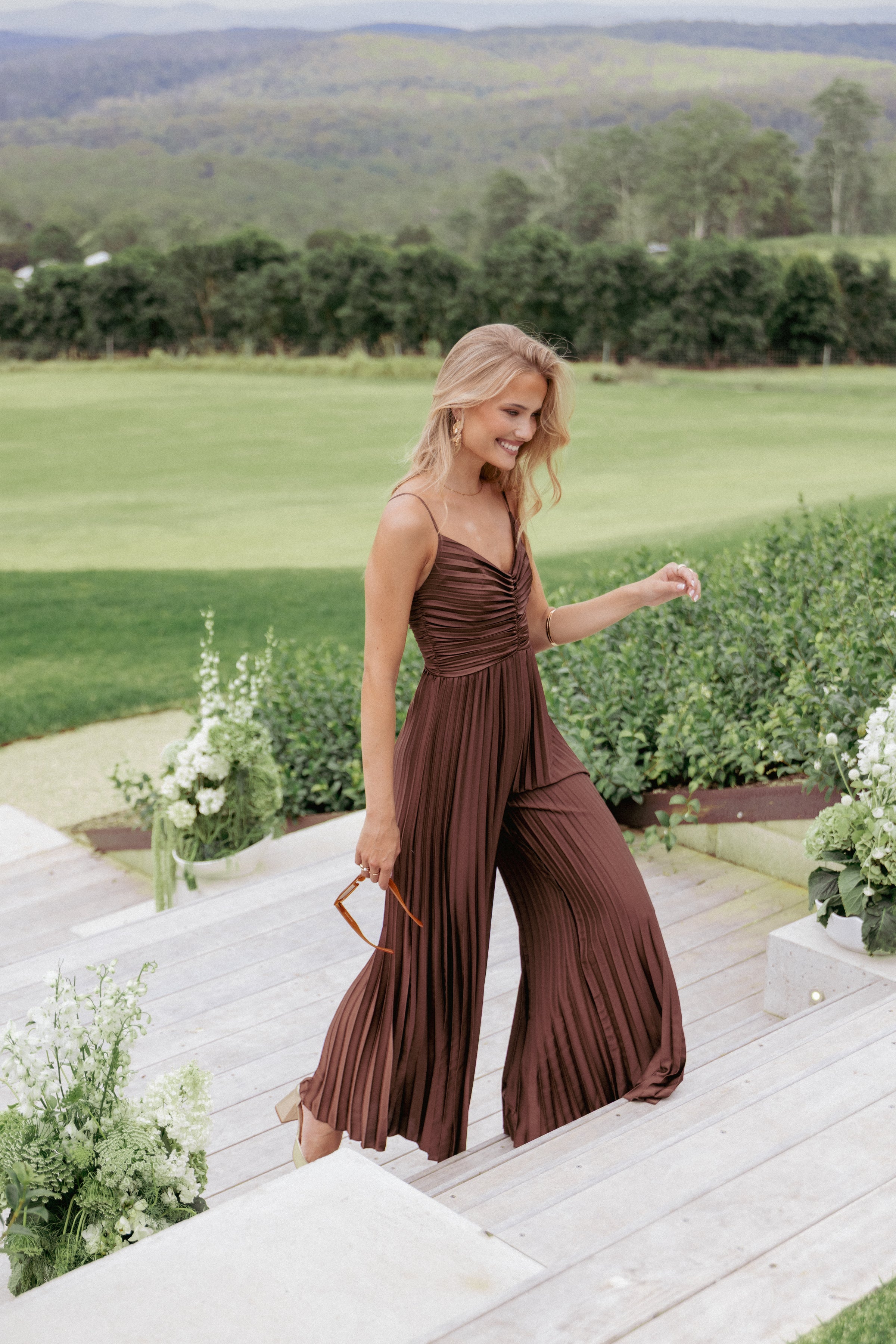 Petal and Pup USA PLAYSUITS Angelique Pleated Jumpsuit - Chocolate Brown