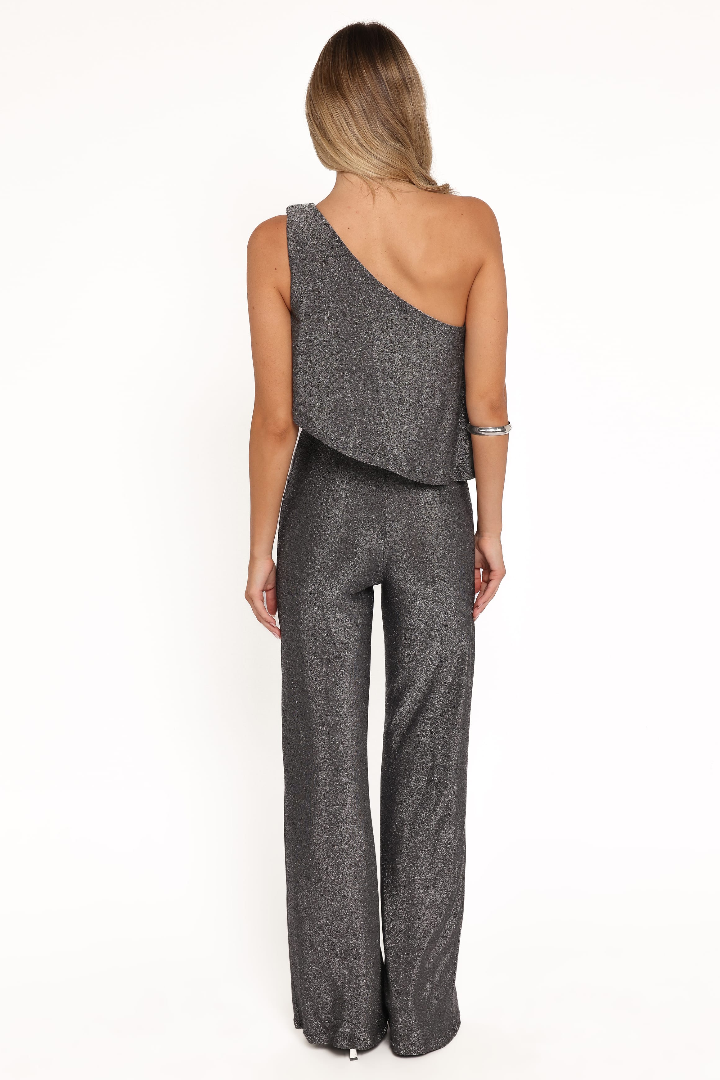 Petal and Pup USA PLAYSUITS Anna One Shoulder Lurex Jumpsuit - Black Silver