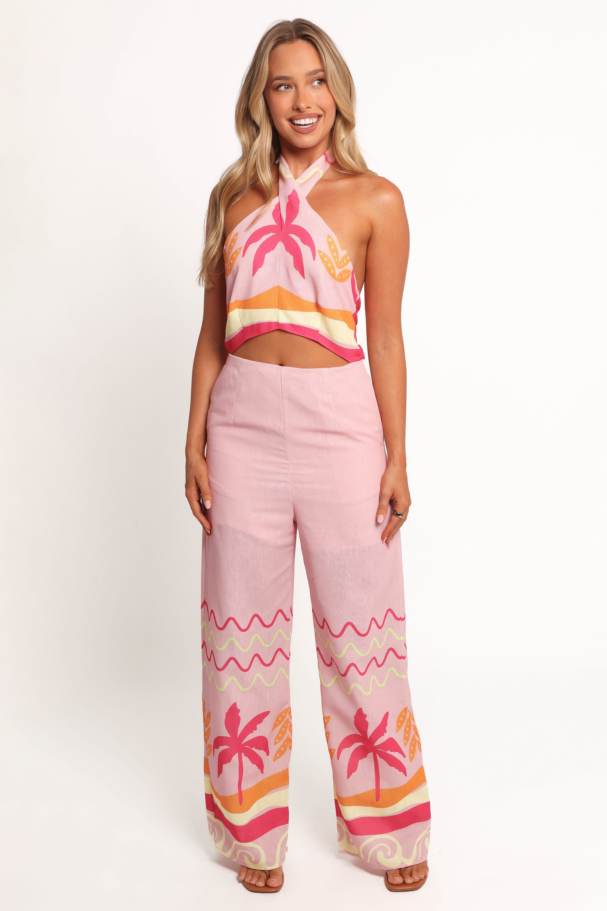 Petal and Pup USA PLAYSUITS Aryn Halterneck Jumpsuit - Pink Palm