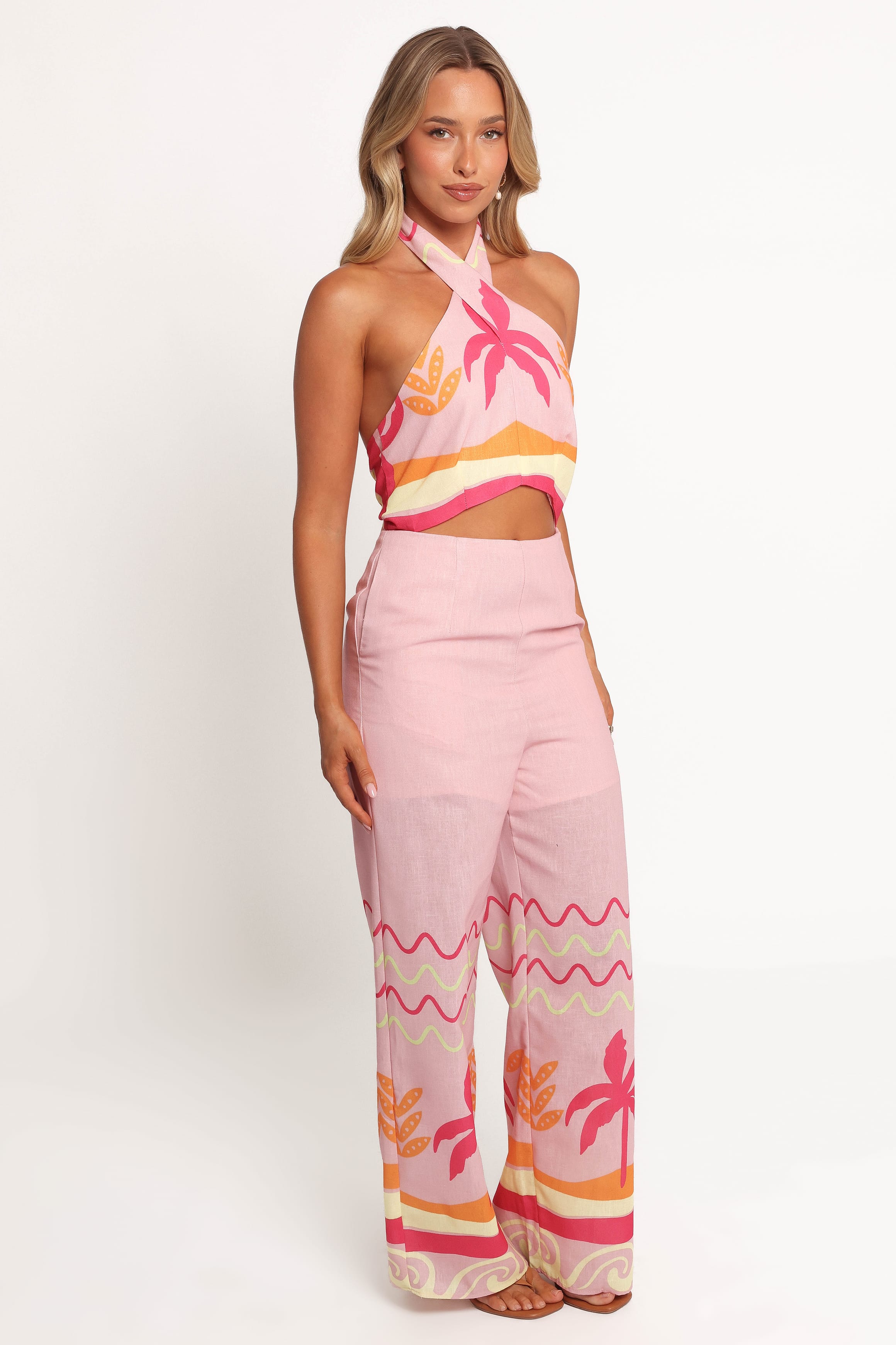 Petal and Pup USA PLAYSUITS Aryn Halterneck Jumpsuit - Pink Palm