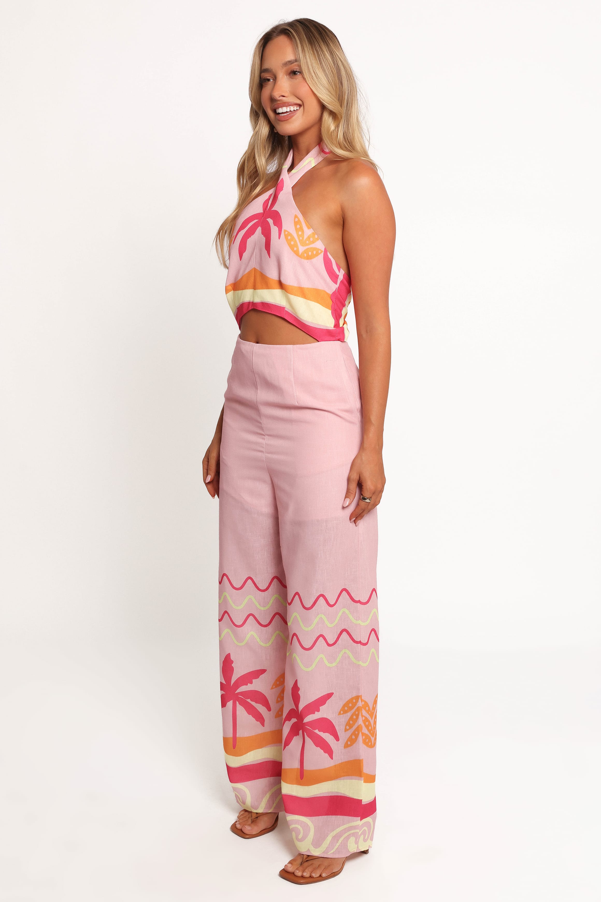 Petal and Pup USA PLAYSUITS Aryn Halterneck Jumpsuit - Pink Palm