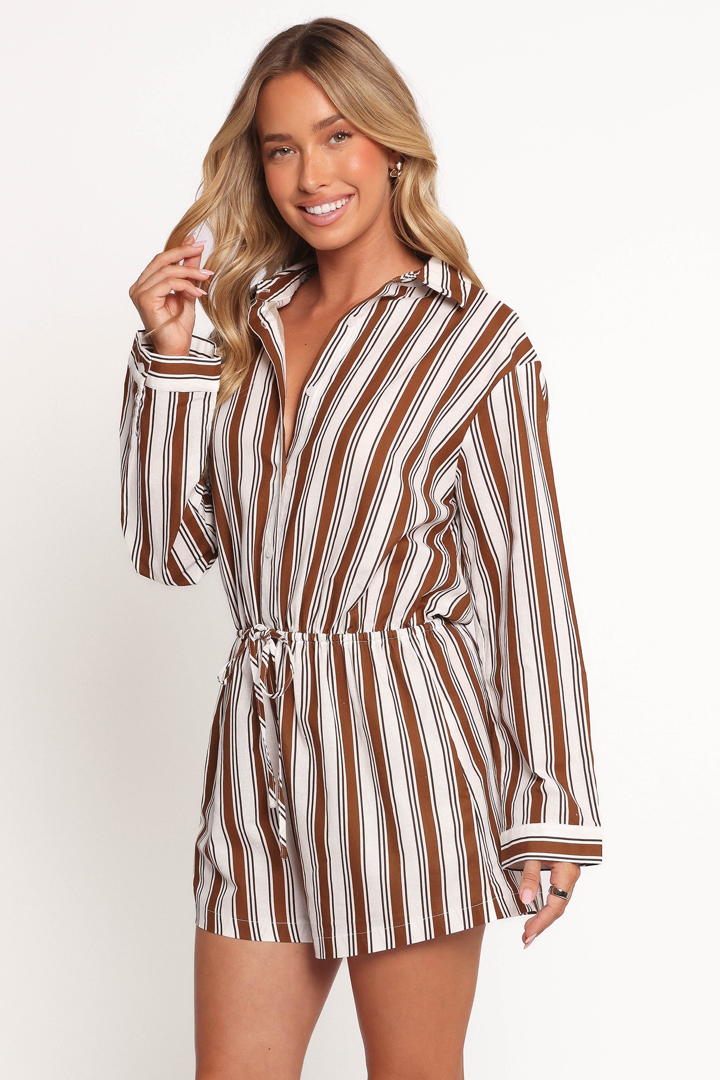 Petal and Pup USA PLAYSUITS Beau Long Sleeve Romper - Chocolate Stripe