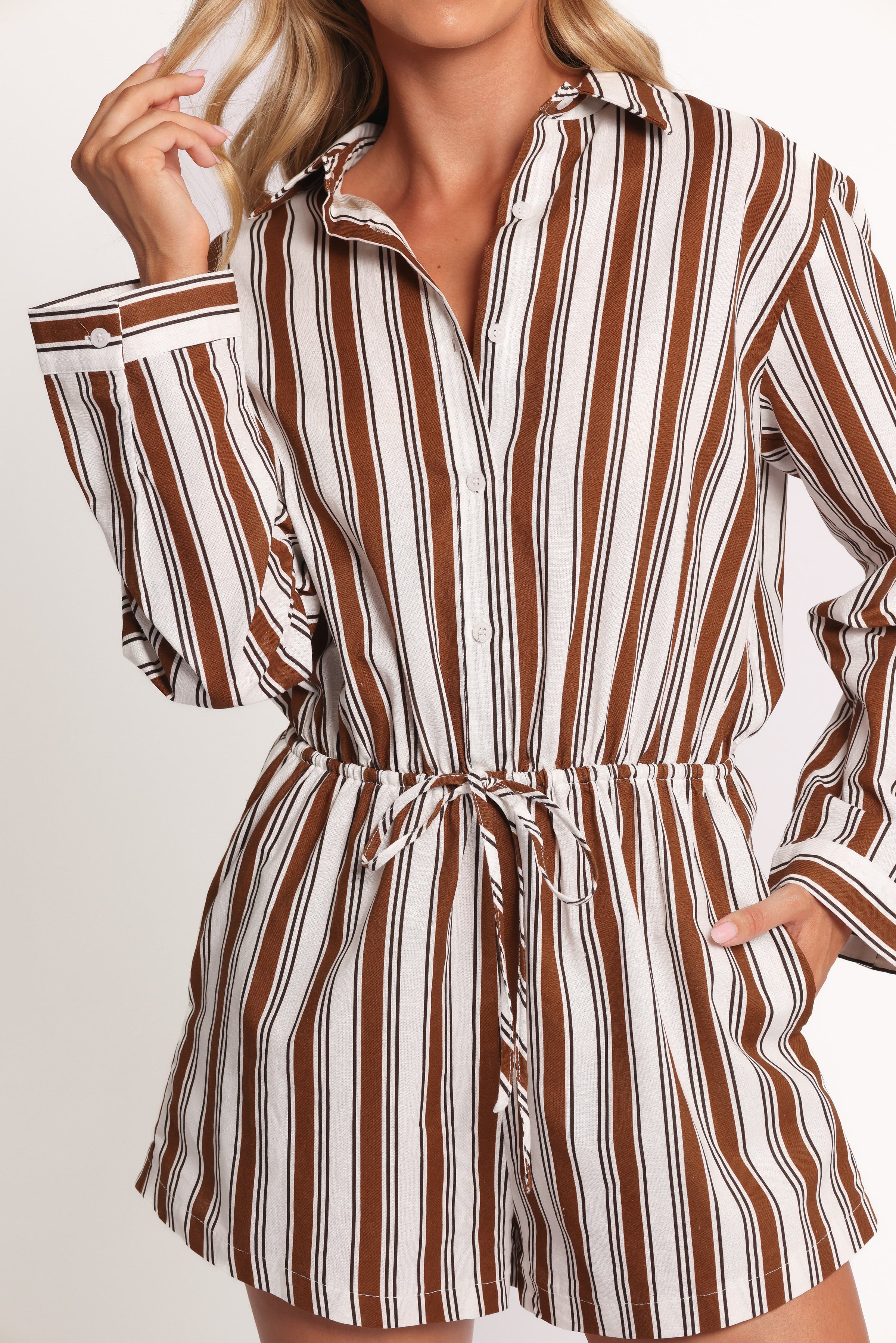 Petal and Pup USA PLAYSUITS Beau Long Sleeve Romper - Chocolate Stripe