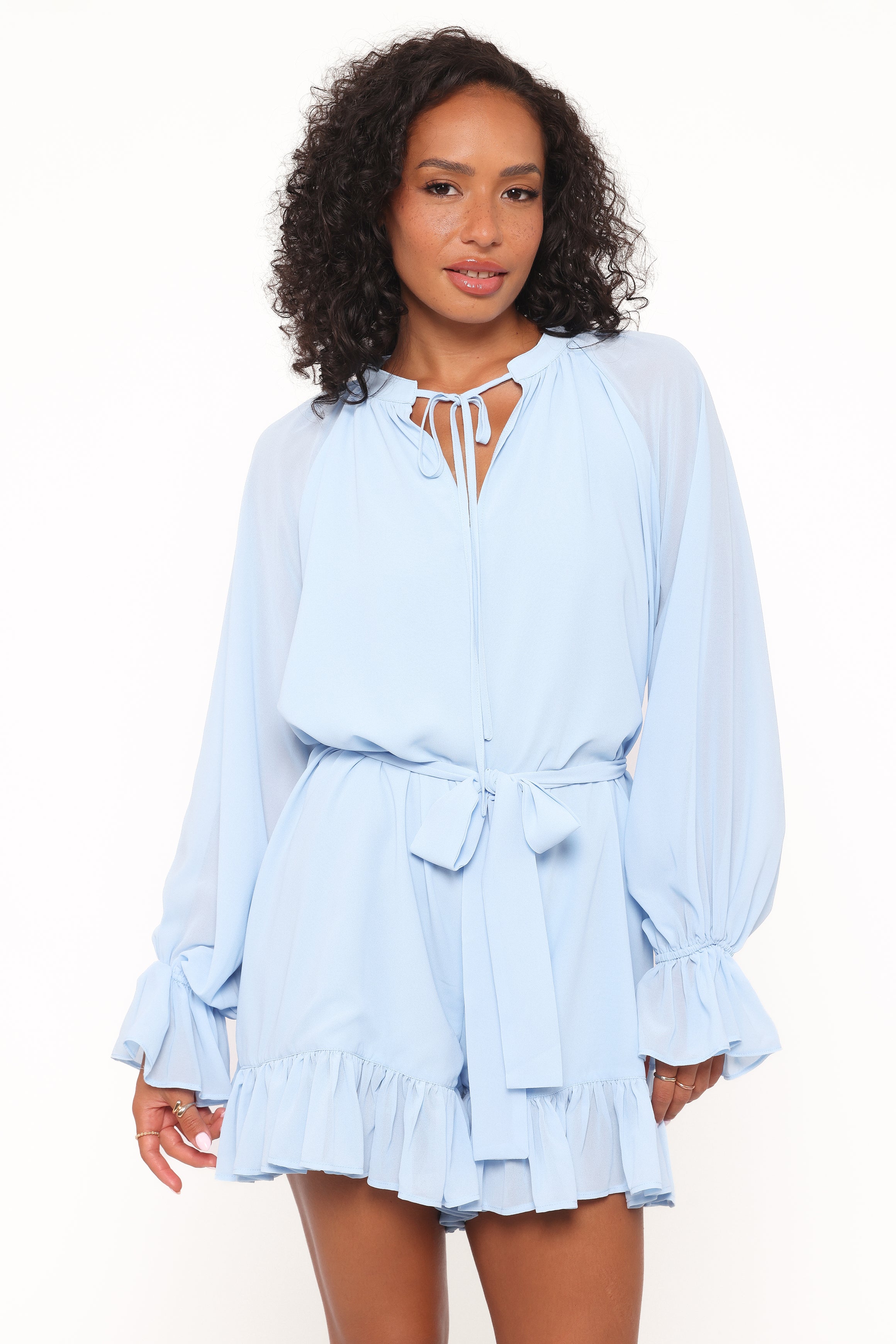 Petal and Pup USA PLAYSUITS Brianna Long Sleeve Romper - Blue
