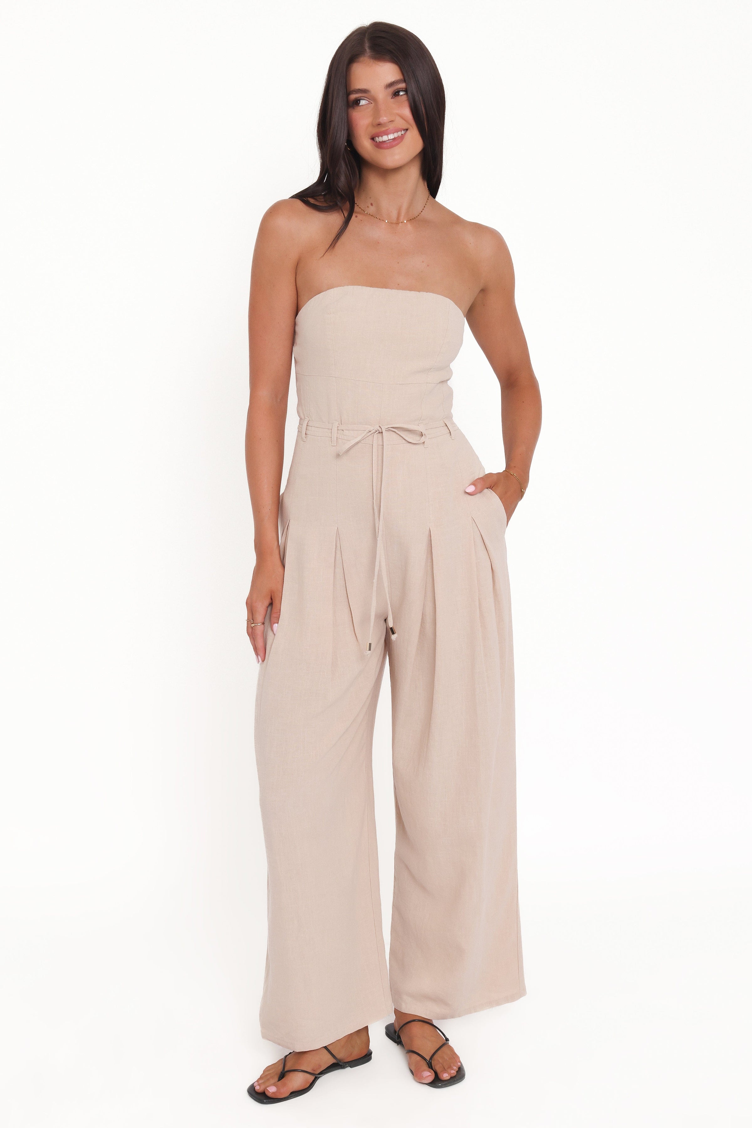 Petal and Pup USA PLAYSUITS Calliope Tie Waist Jumpsuit - Wheat