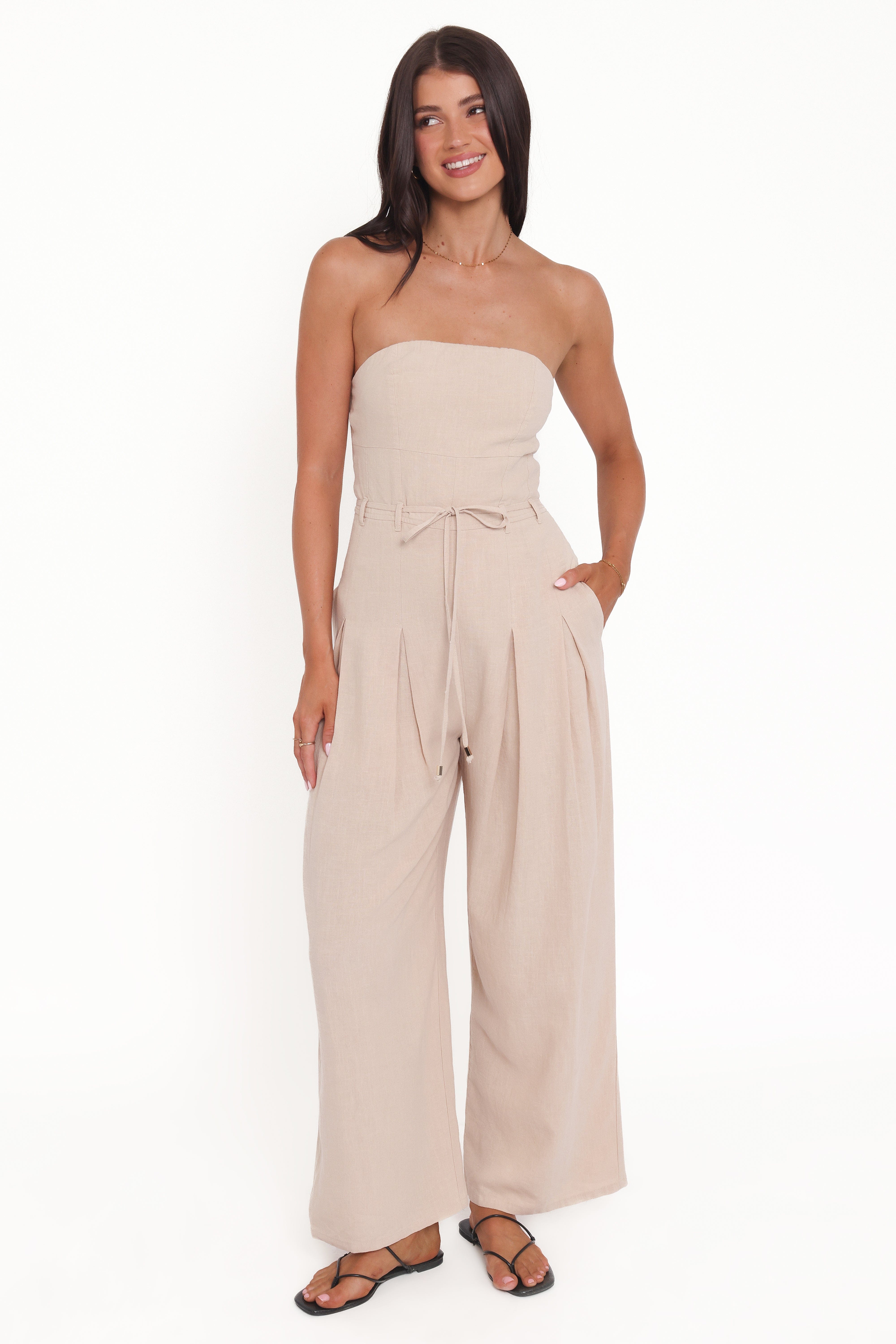 Petal and Pup USA PLAYSUITS Calliope Tie Waist Jumpsuit - Wheat