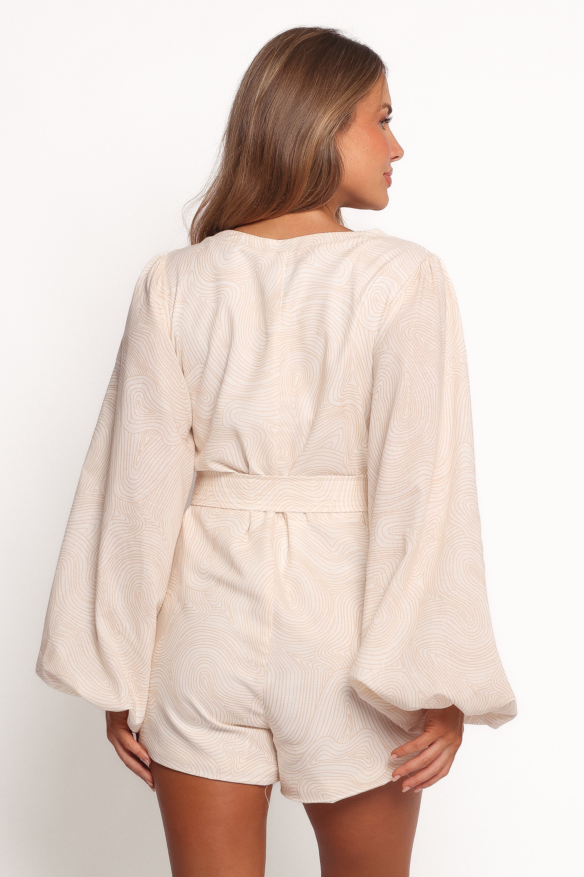 Petal and Pup USA PLAYSUITS Cassian Belted Romper - Tan Swirl (Hold for Amazon)