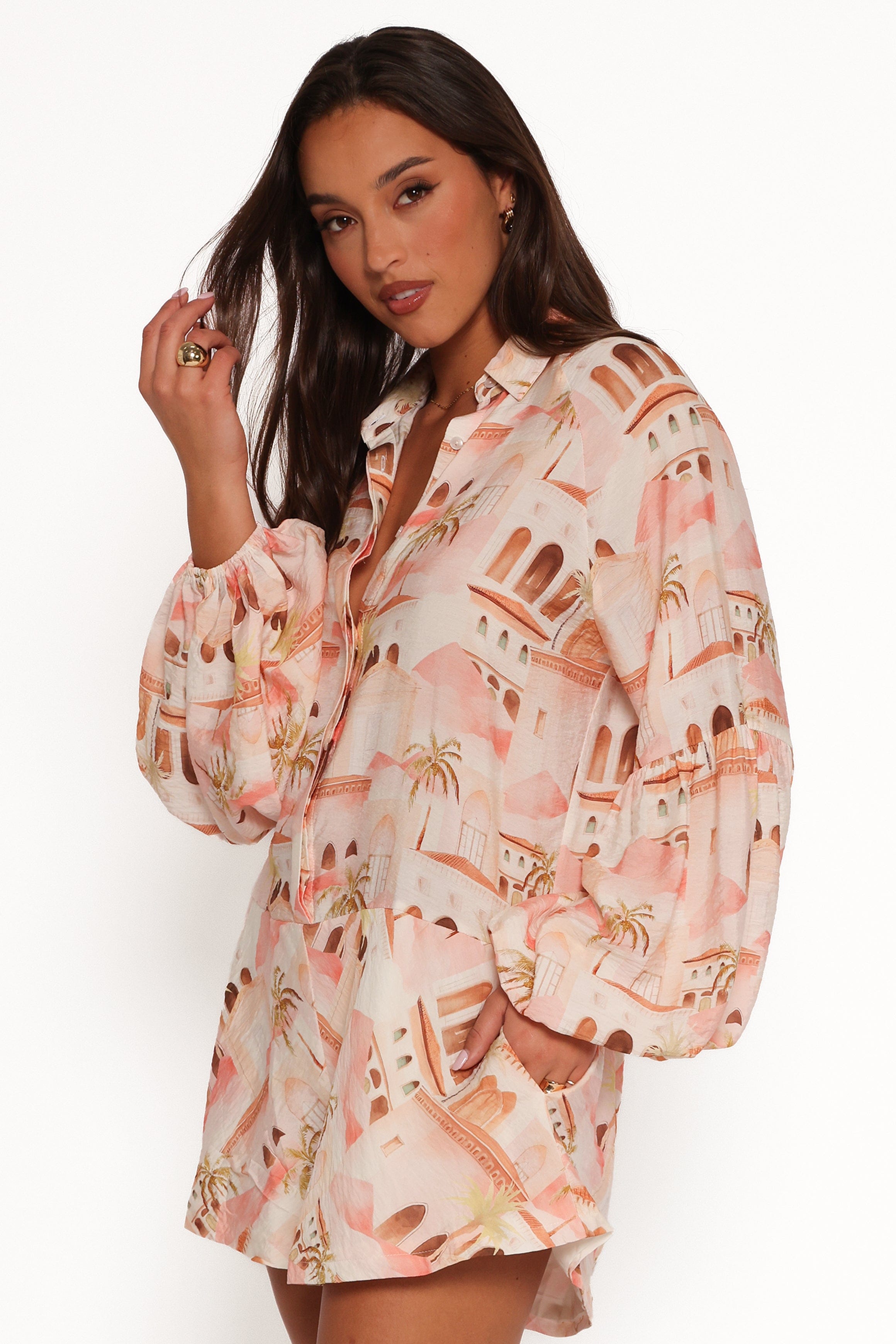 Petal and Pup USA PLAYSUITS Cowper Romper - Tan Print (Hold for Amazon)