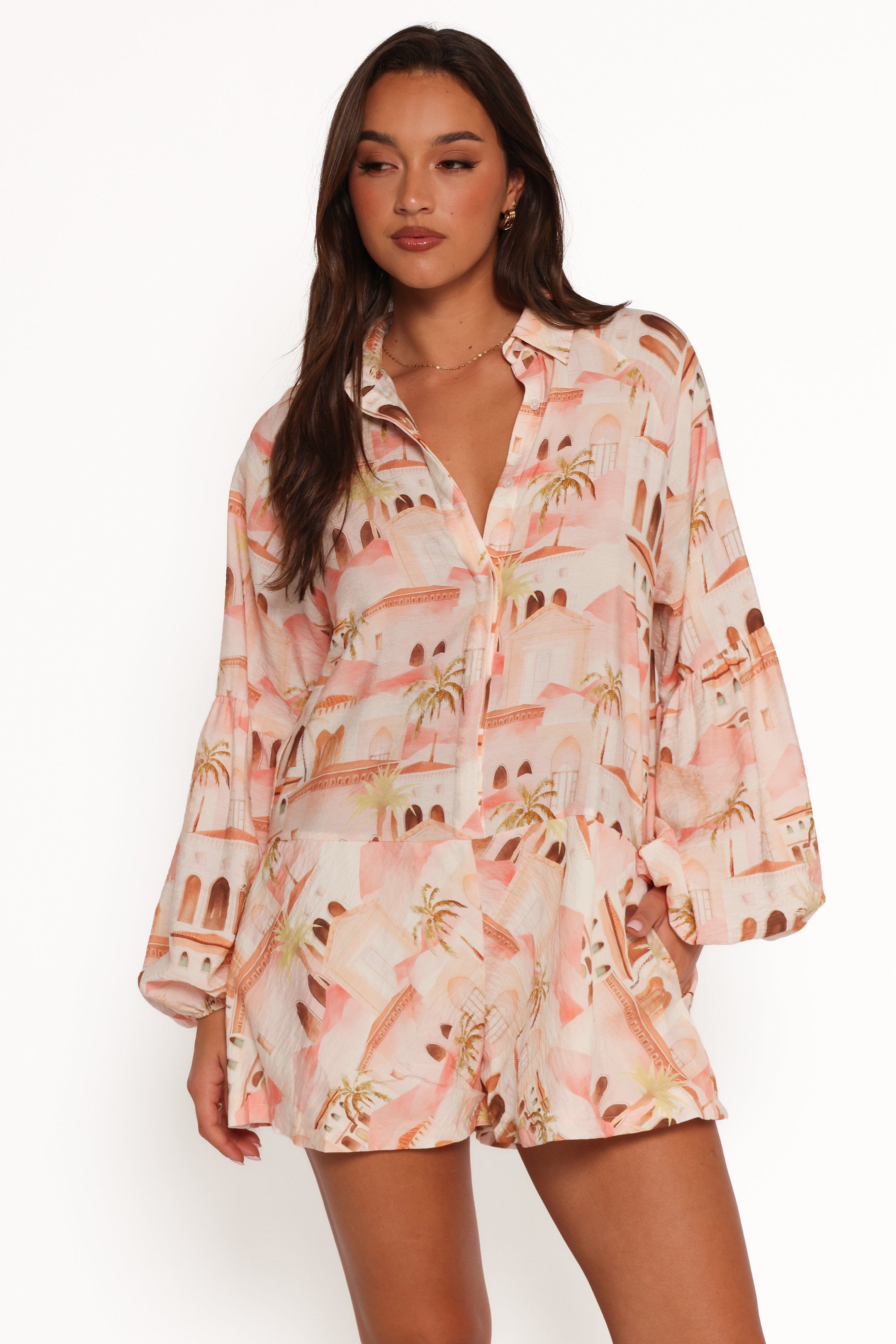 Petal and Pup USA PLAYSUITS Cowper Romper - Tan Print (Hold for Amazon)
