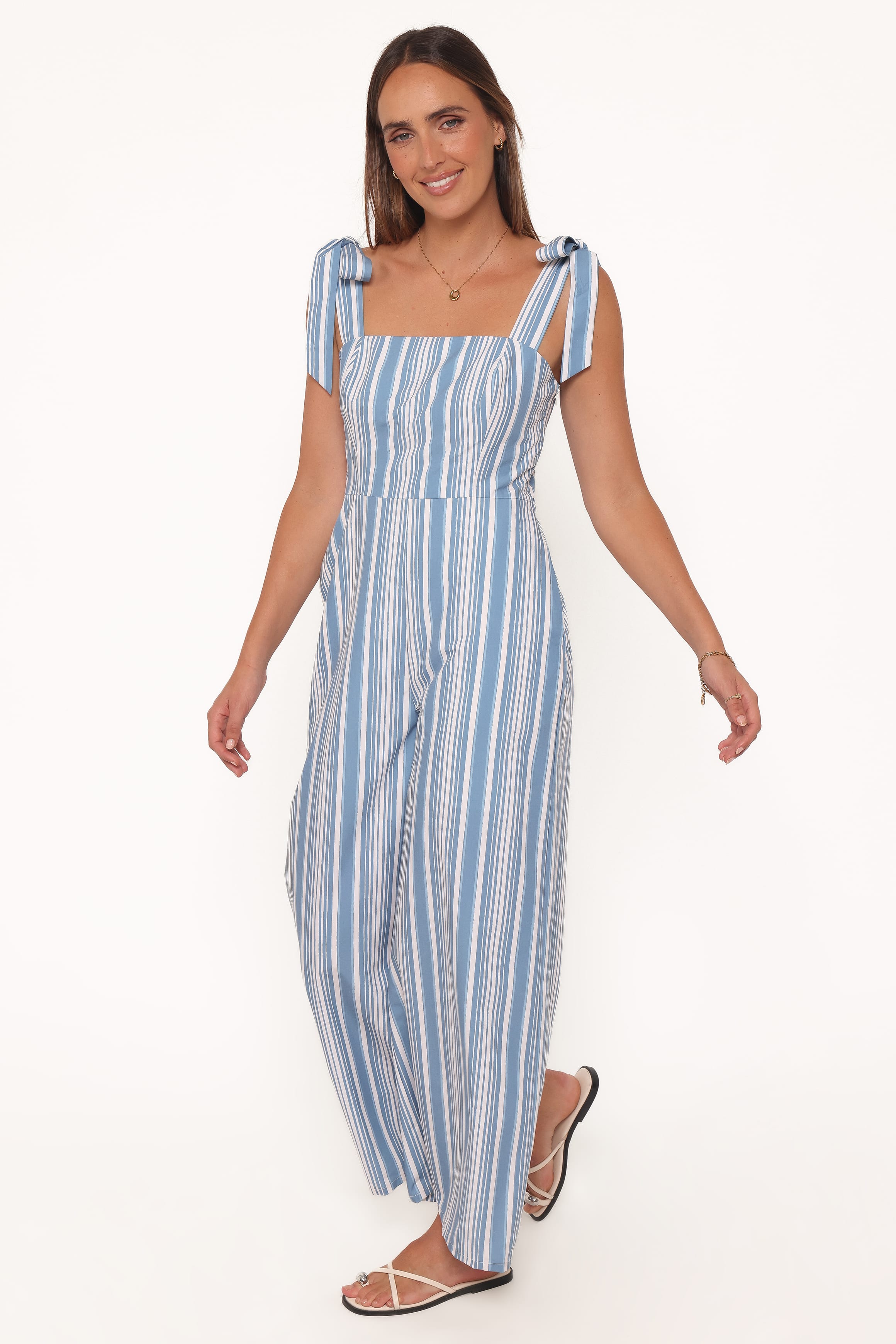 Petal and Pup USA PLAYSUITS Ella Tie Shoulder Jumpsuit - Blue/White Stripe