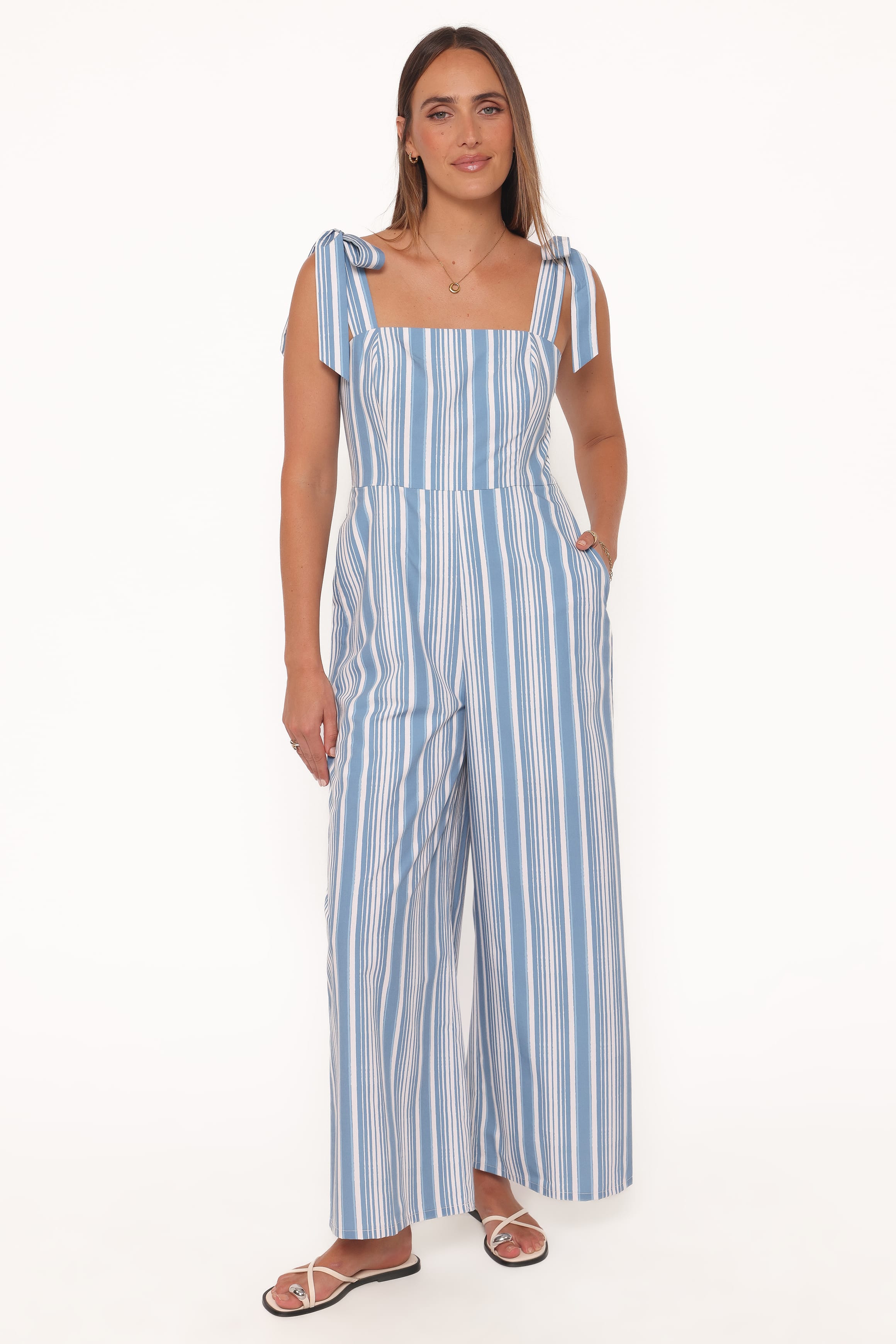 Petal and Pup USA PLAYSUITS Ella Tie Shoulder Jumpsuit - Blue/White Stripe