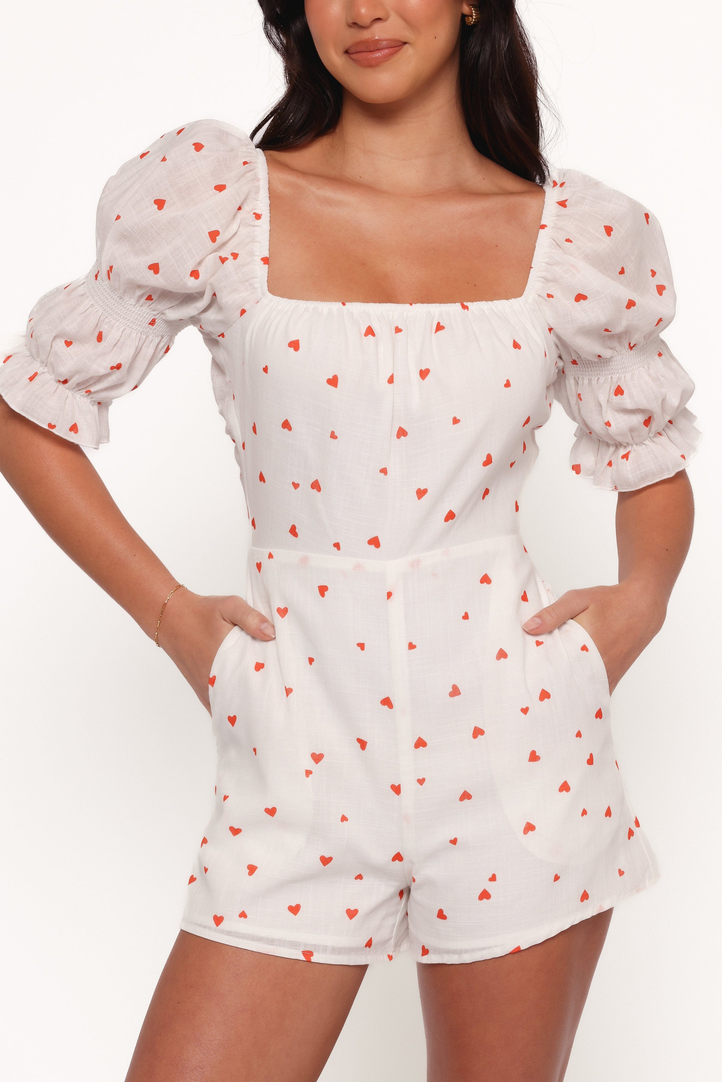Petal and Pup USA PLAYSUITS Emerson Romper - Ditsy Heart (Hold for Amazon)