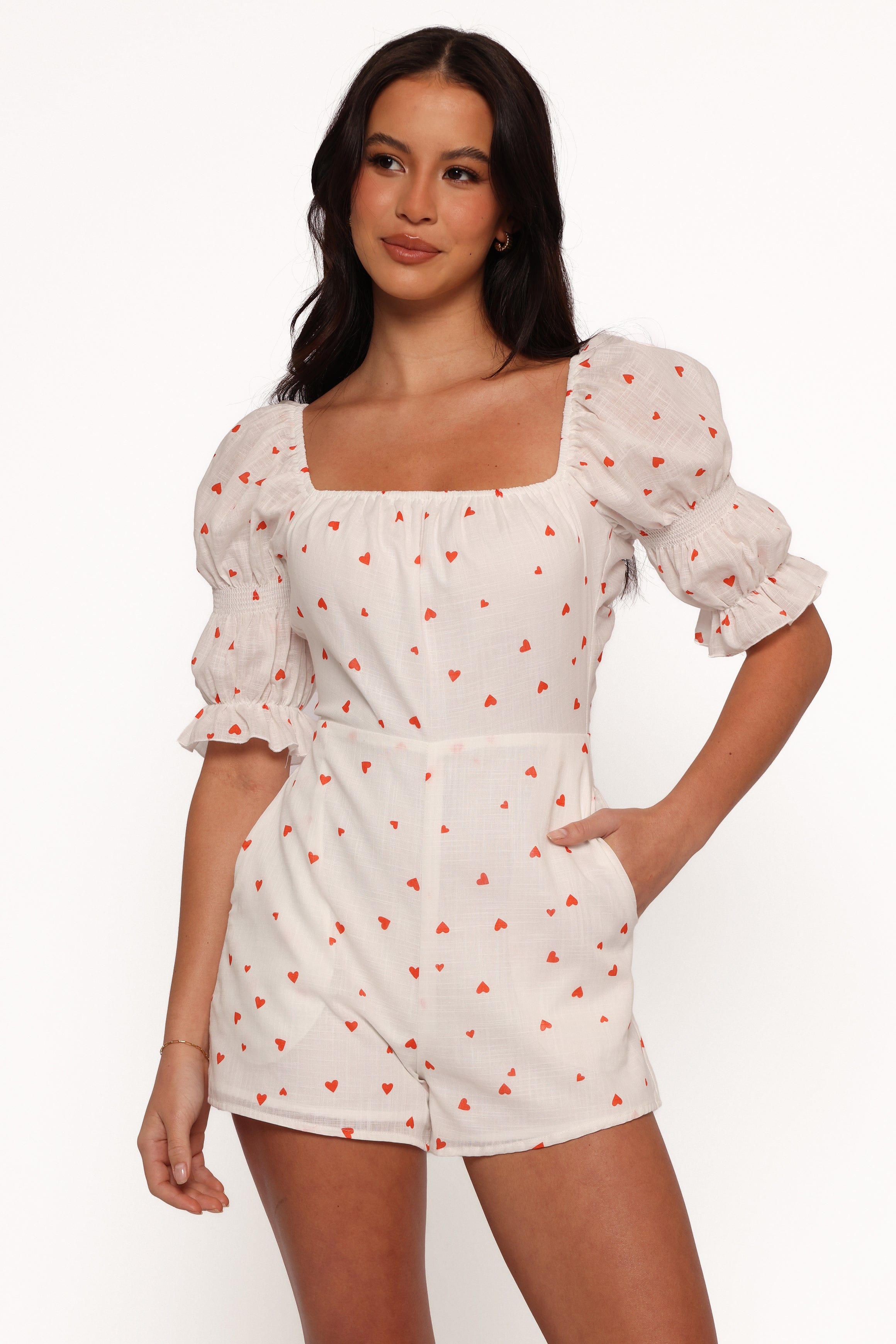 Petal and Pup USA PLAYSUITS Emerson Romper - Ditsy Heart (Hold for Amazon)