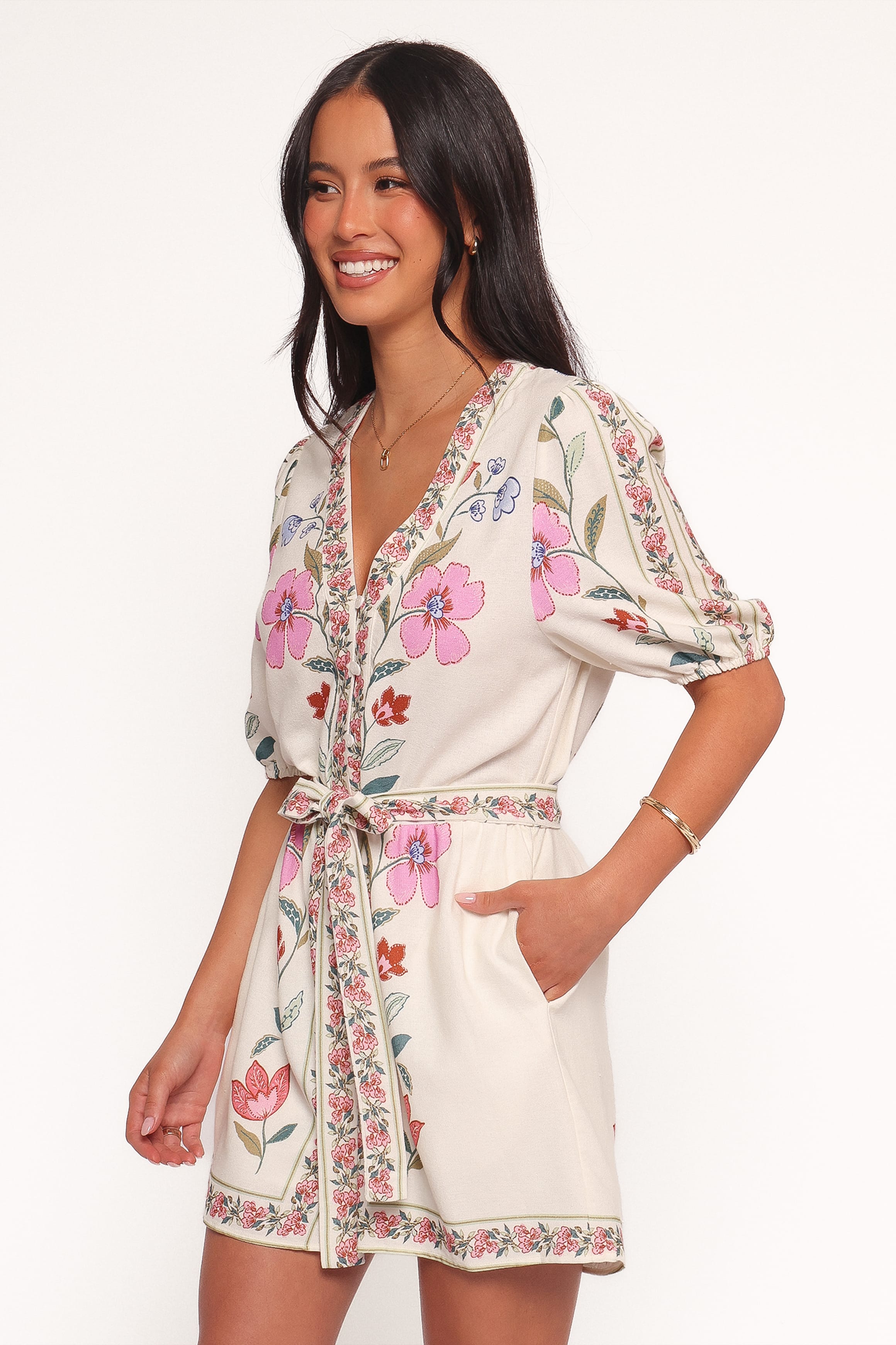 Petal and Pup USA PLAYSUITS Ginger Tie Waist Romper - Pink Multi