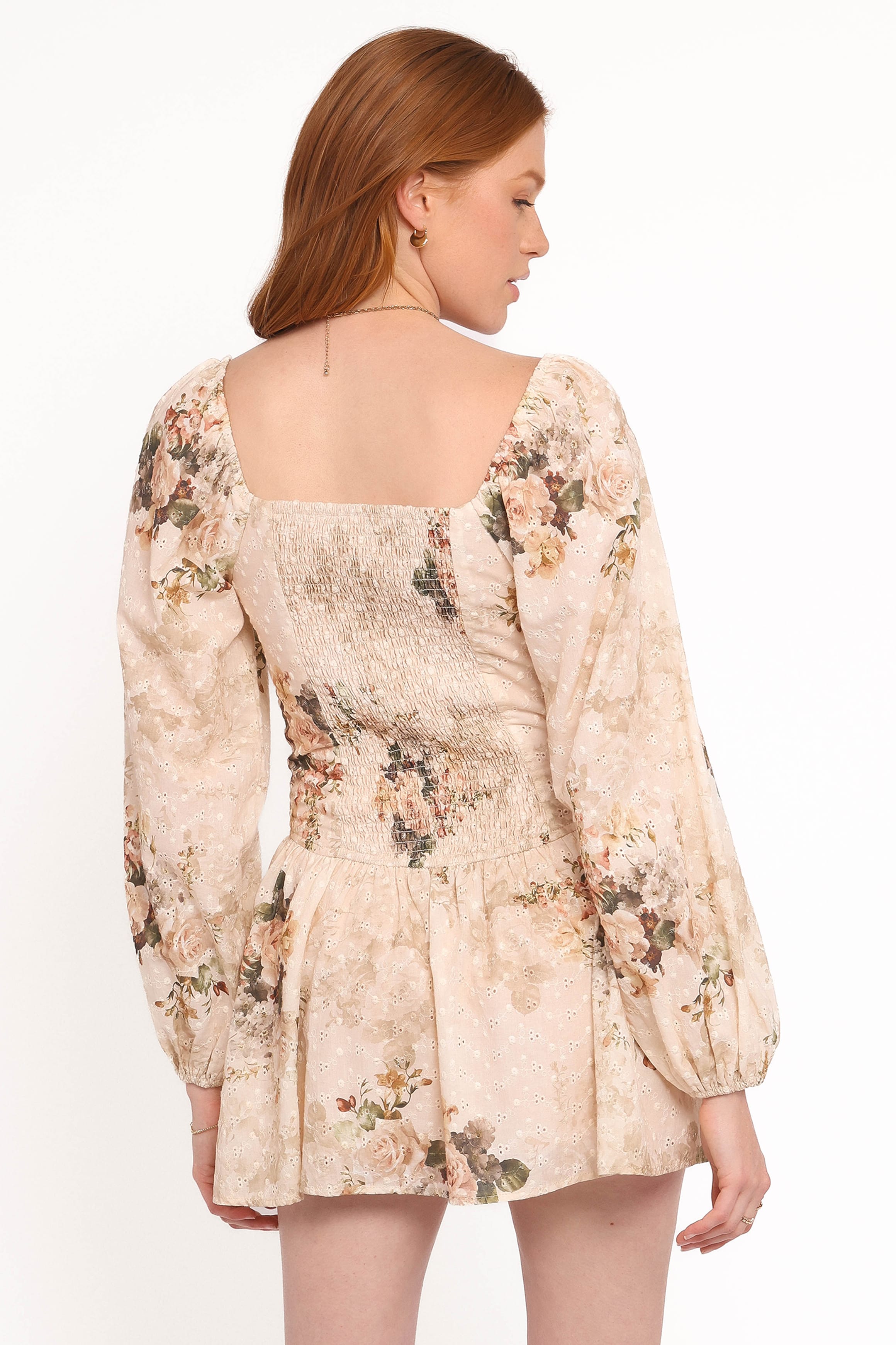 Petal and Pup USA PLAYSUITS Greta Long Sleeve Romper - Beige Floral