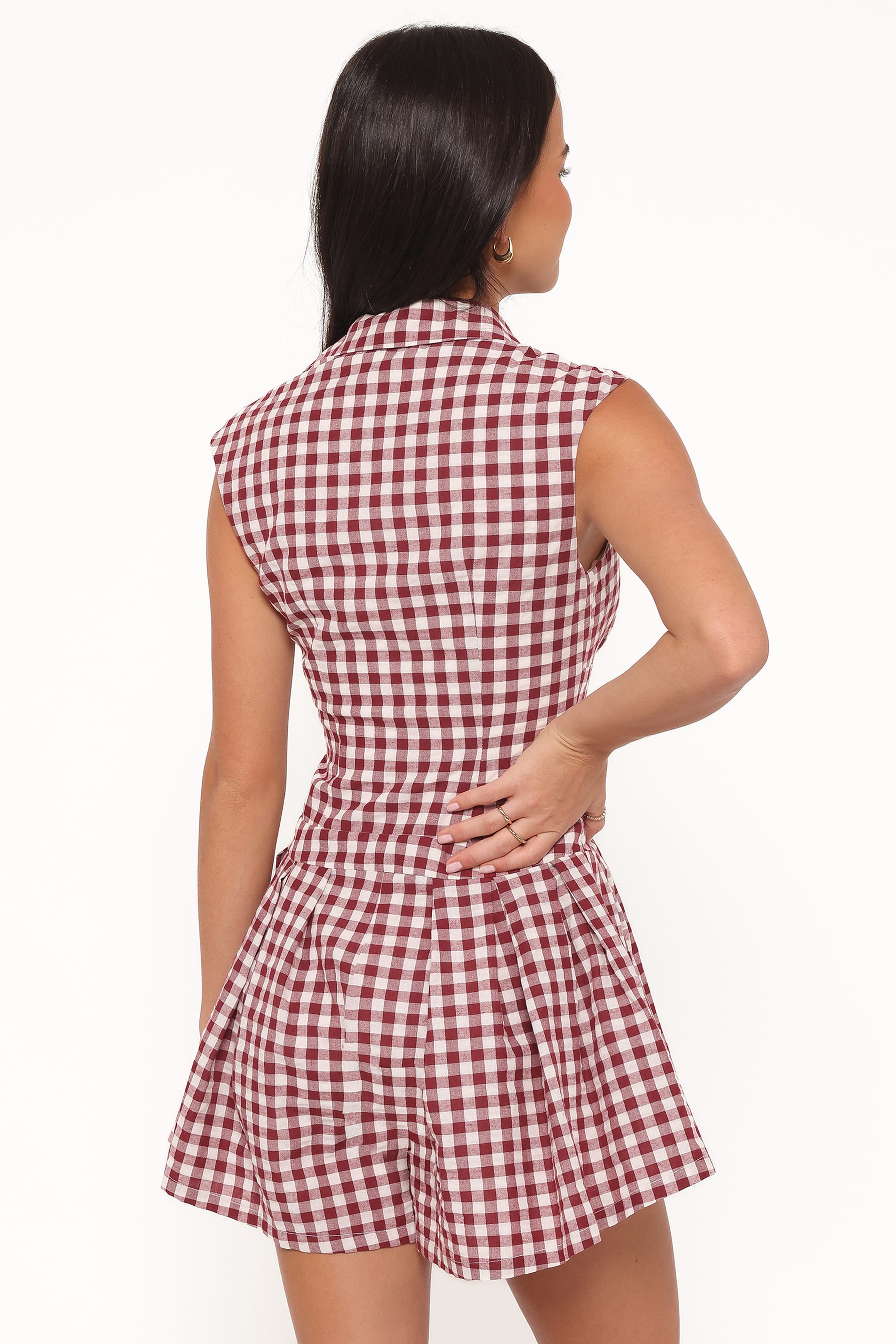 Petal and Pup USA PLAYSUITS Helen Button Front Romper - Burgundy Gingham