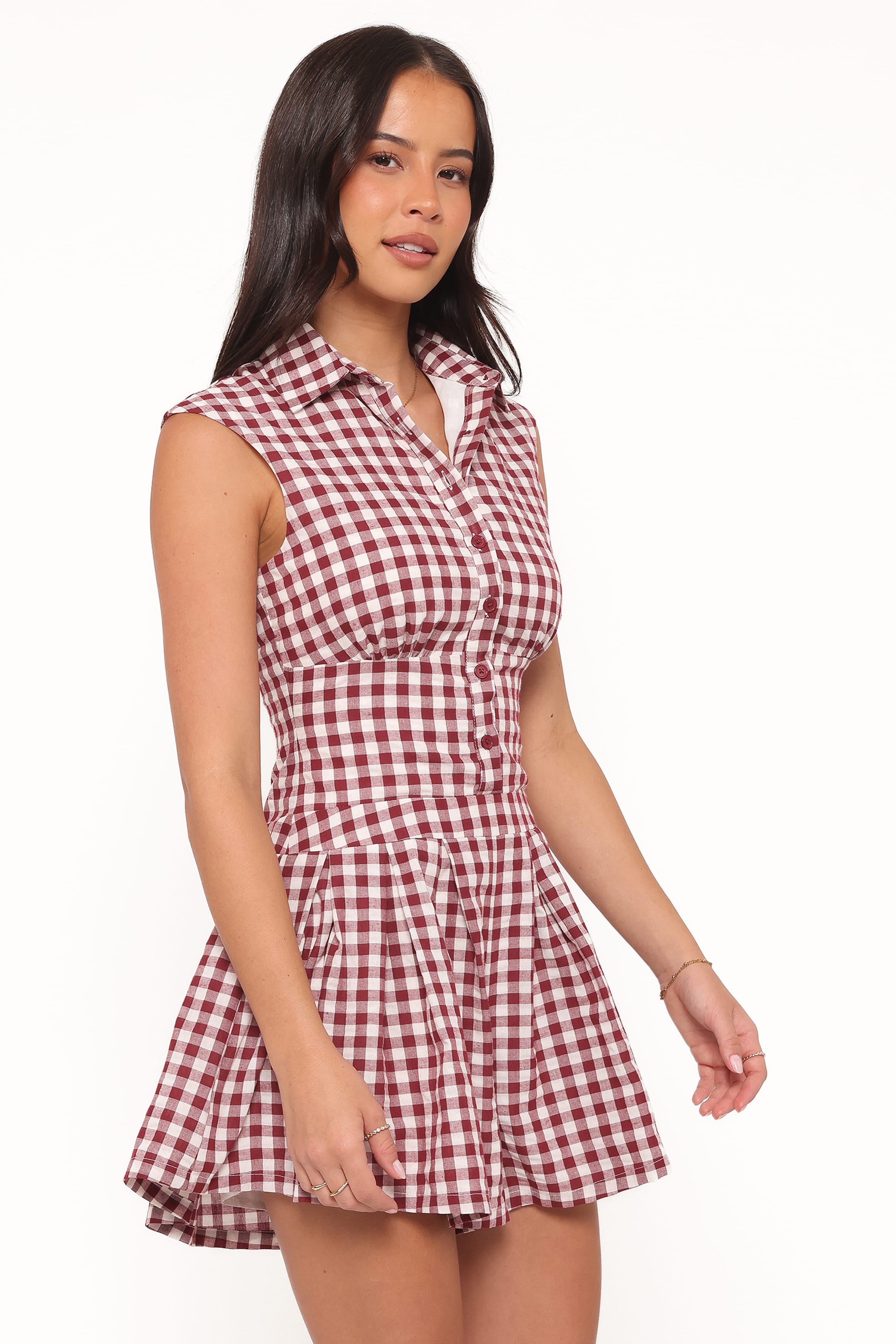 Petal and Pup USA PLAYSUITS Helen Button Front Romper - Burgundy Gingham