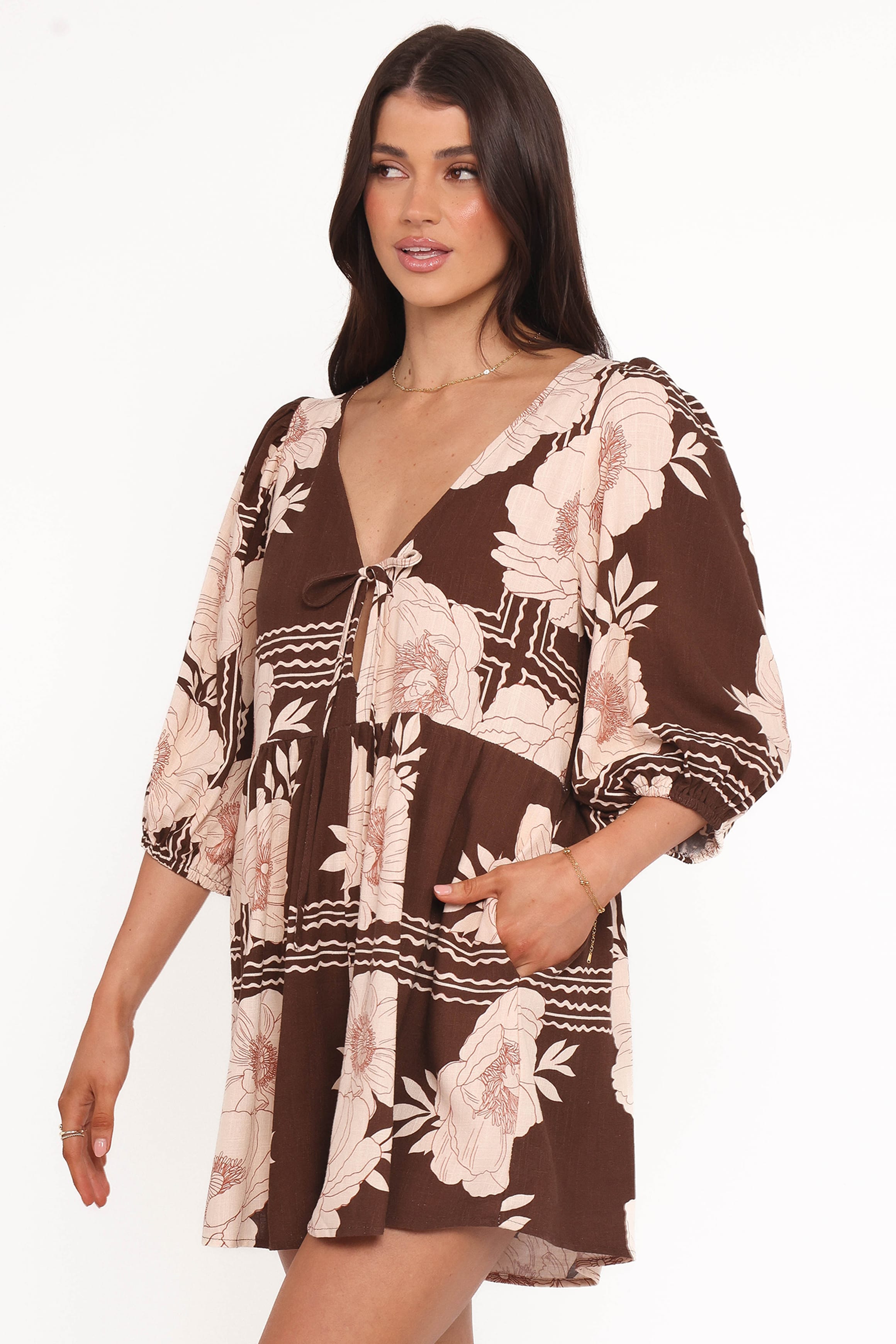 Petal and Pup USA PLAYSUITS Henley Romper - Brown Floral