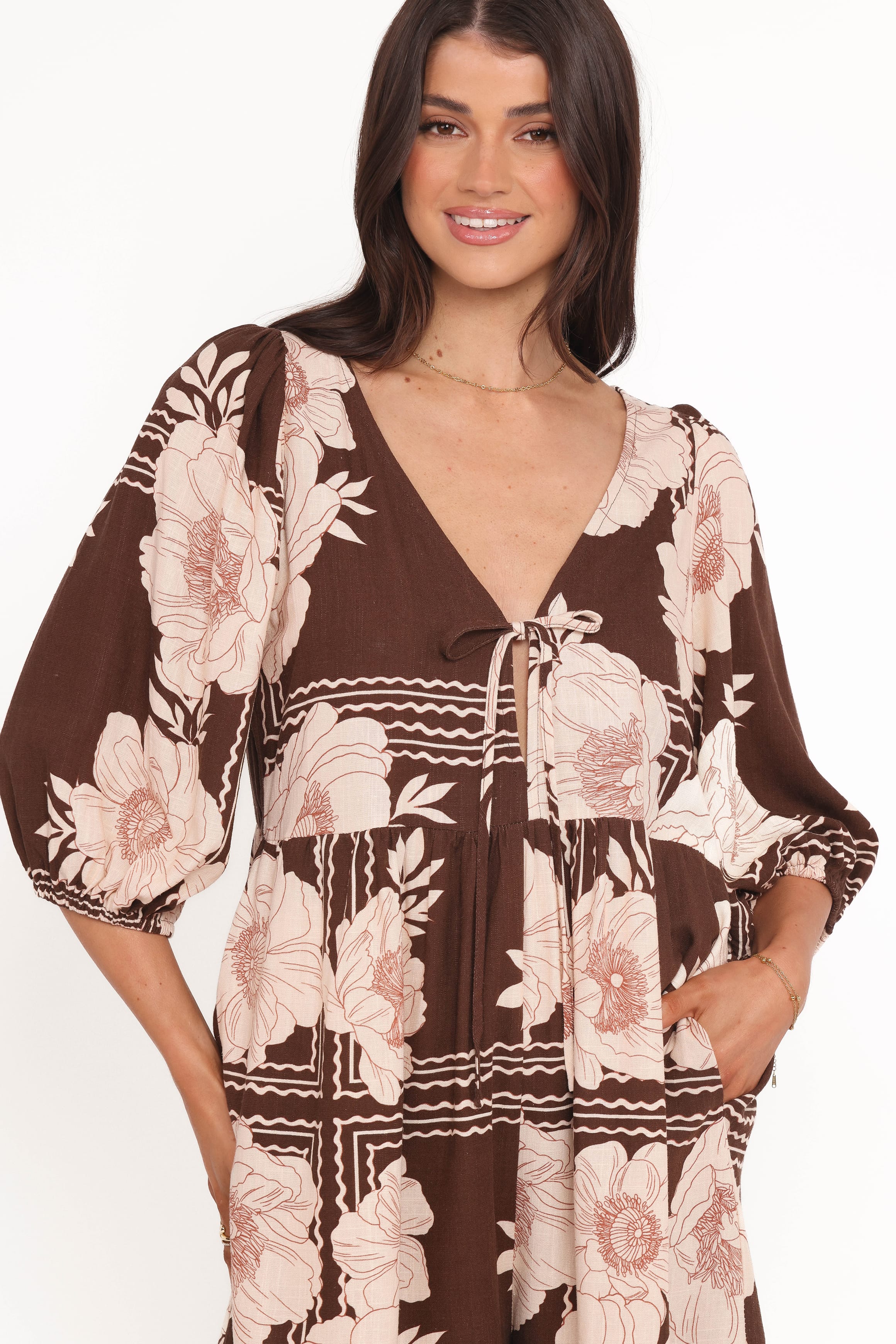 Petal and Pup USA PLAYSUITS Henley Romper - Brown Floral