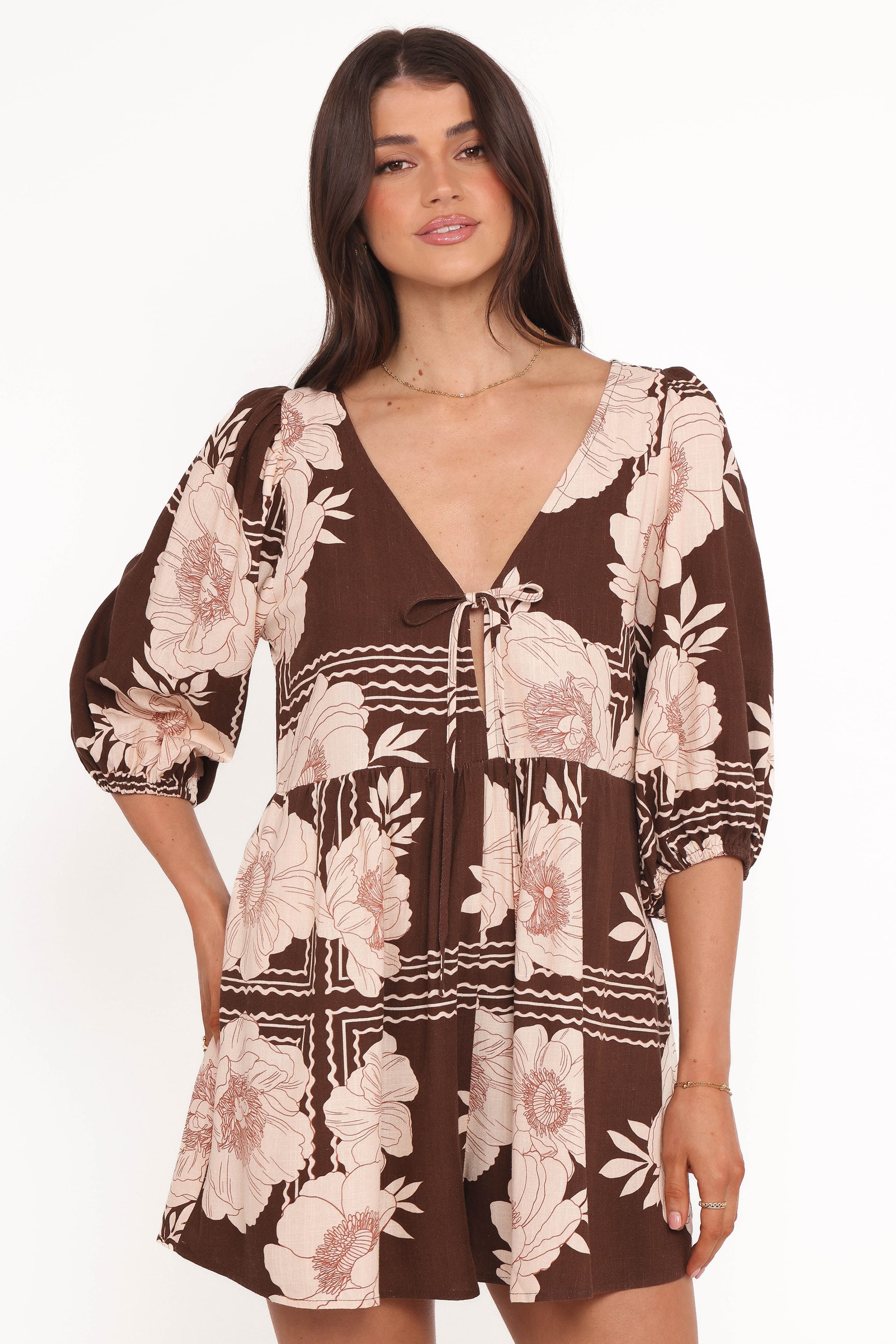 Petal and Pup USA PLAYSUITS Henley Romper - Brown Floral