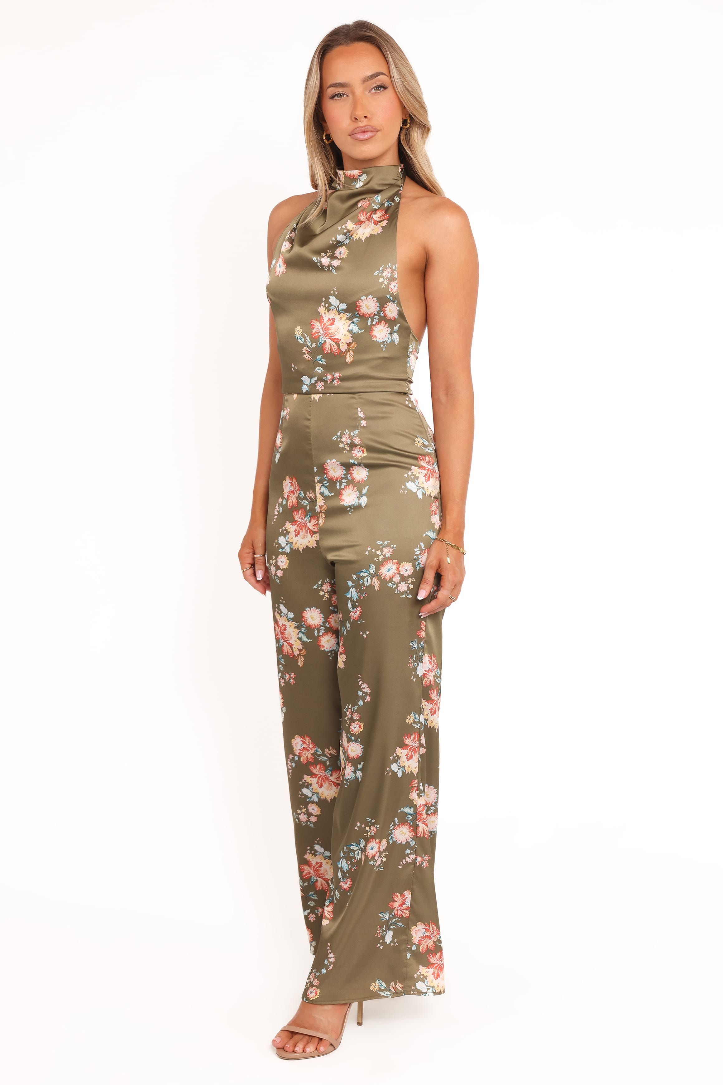 Petal and Pup USA PLAYSUITS Holly Halterneck Jumpsuit - Olive Floral