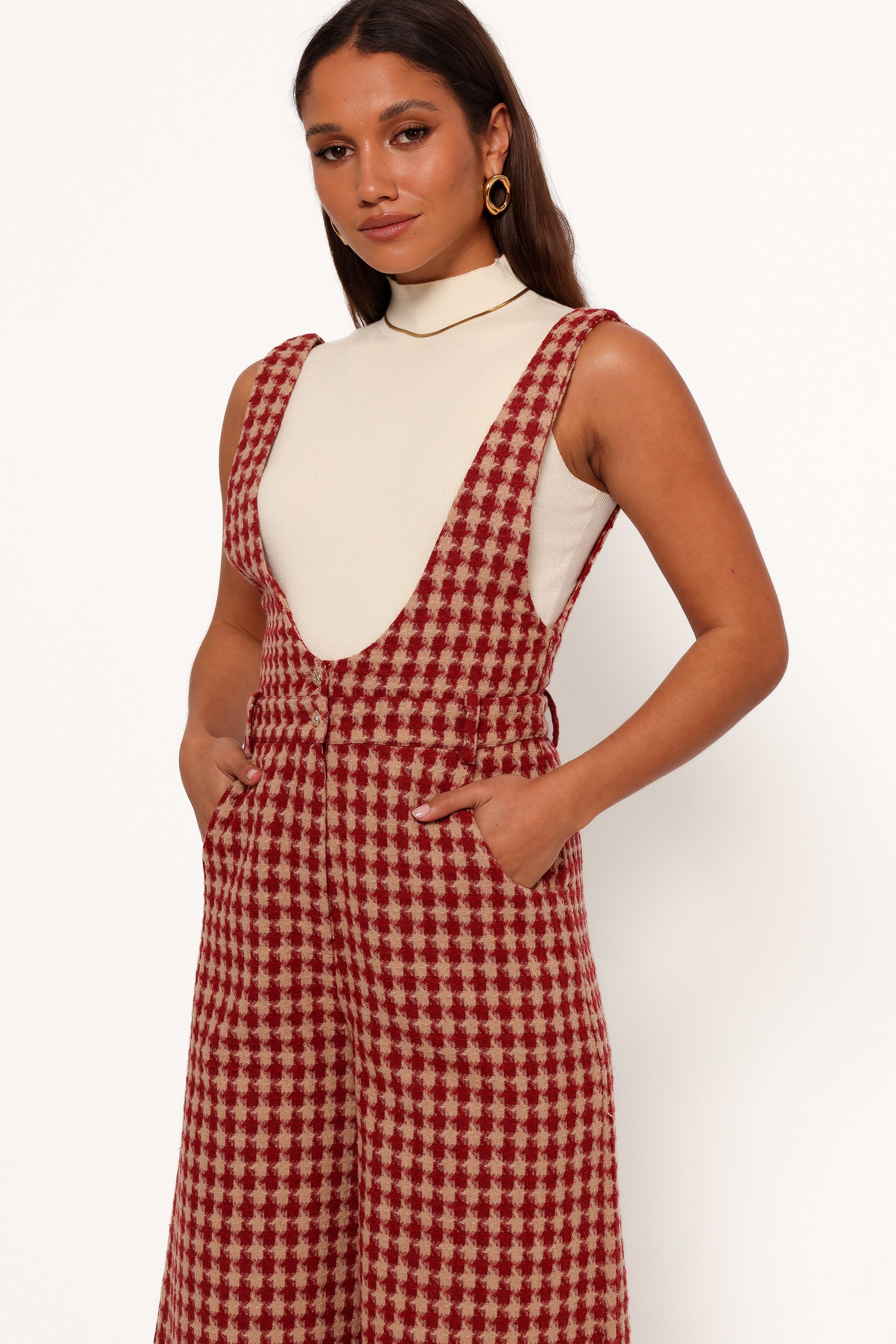 Petal and Pup USA PLAYSUITS Jackson Jumpsuit - Dark Red Houndstooth
