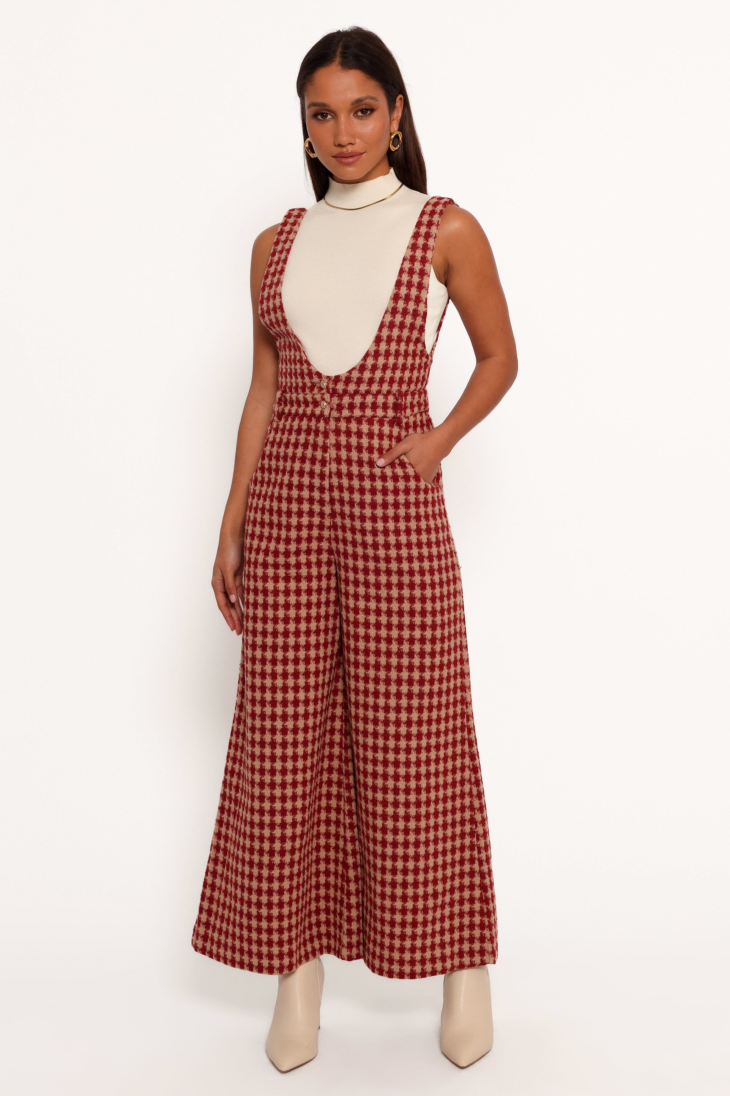 Petal and Pup USA PLAYSUITS Jackson Jumpsuit - Dark Red Houndstooth