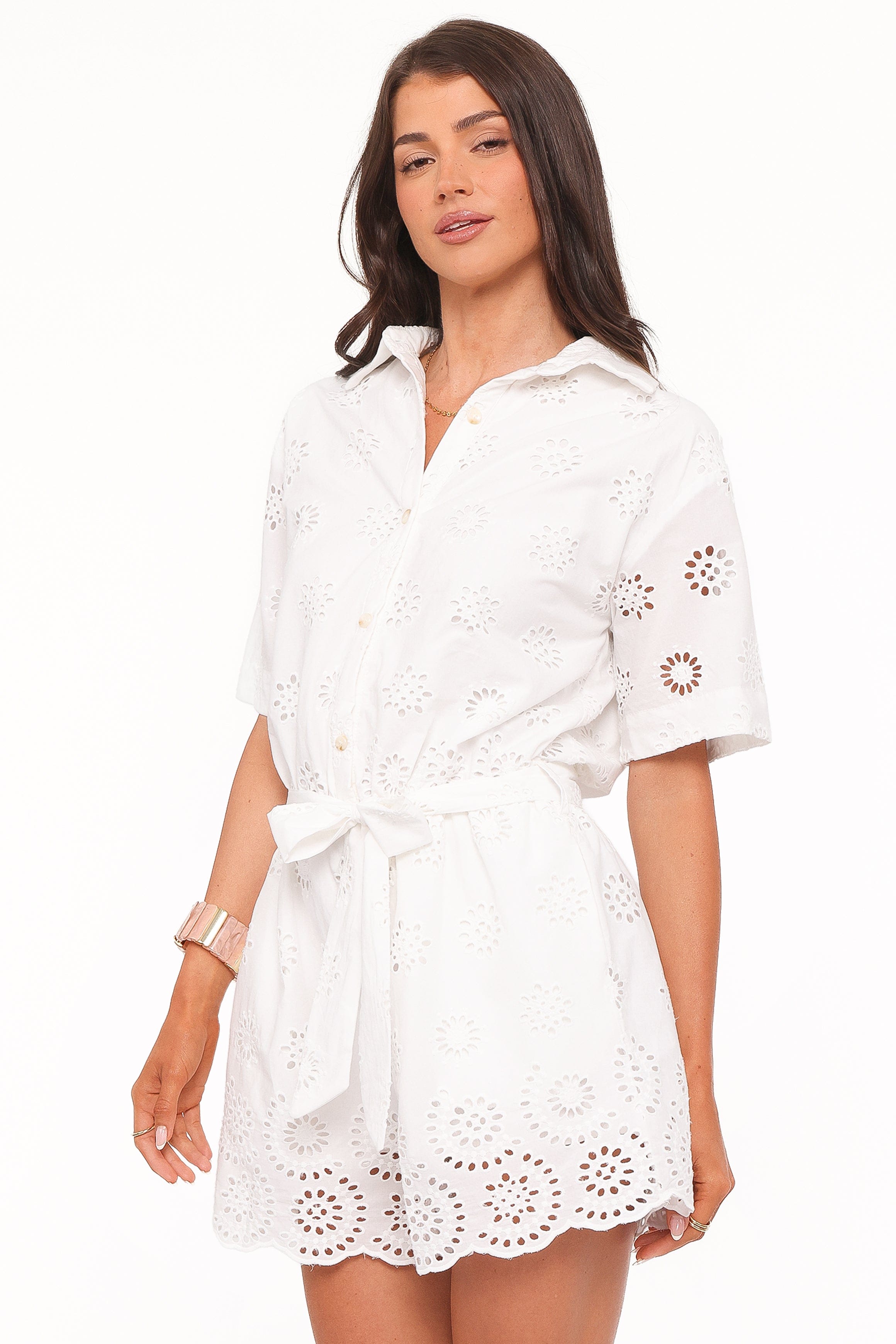 Petal and Pup USA PLAYSUITS Jamie Tie Front Romper - White Broderie